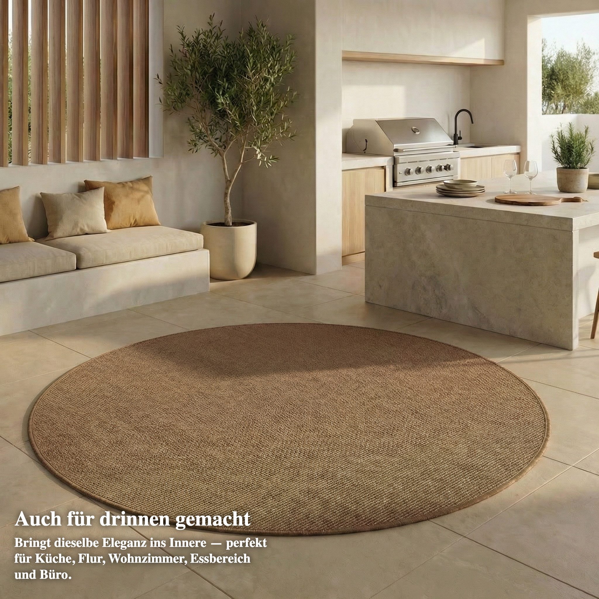 Jimri Outdoorteppich Keywest, Rund, Outdoor Teppich Balkonteppich Terassenteppich