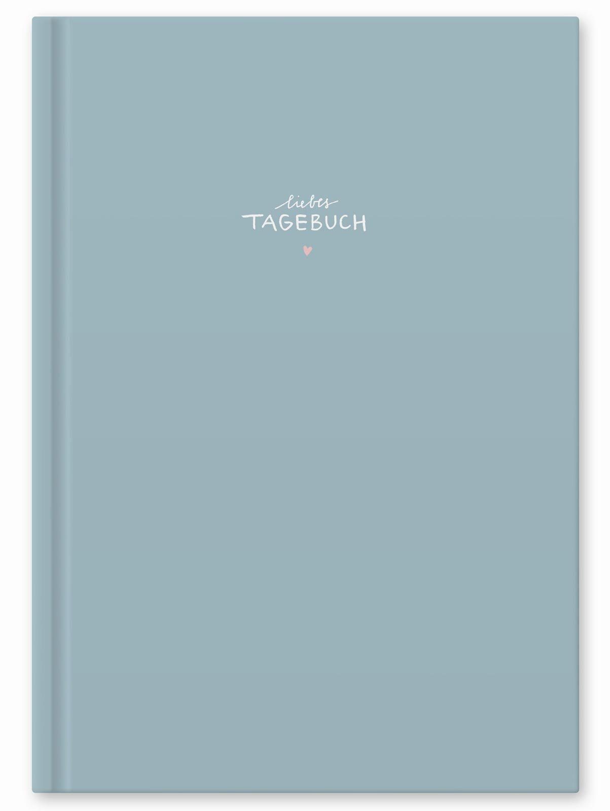 Eine der Guten Verlag Tagebuch Liebes Tagebuch - großes Notizbuch blau, 120 Seiten, 80 g FSC Papier, Hardcover 17x24 cm mit Linien, rosa Herz