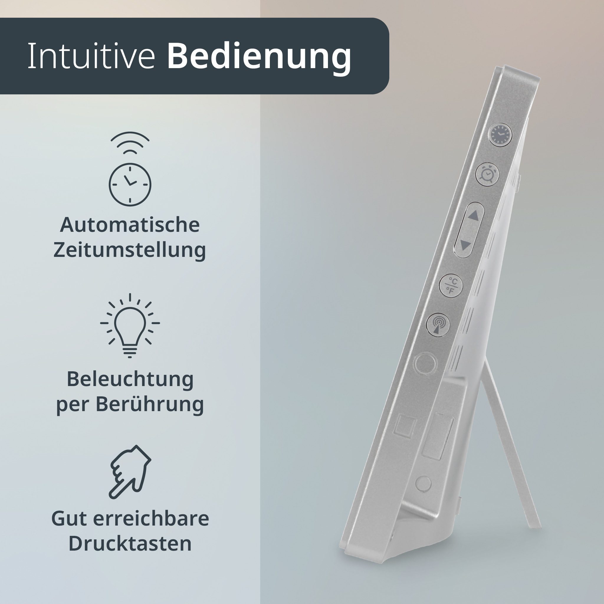 ADE Funktischuhr Digitale extragroße Wand- oder Tischuhr mit Beleuchtung mit Temperaturanzeige und Luftfeuchtigkeit, ideal für Senioren