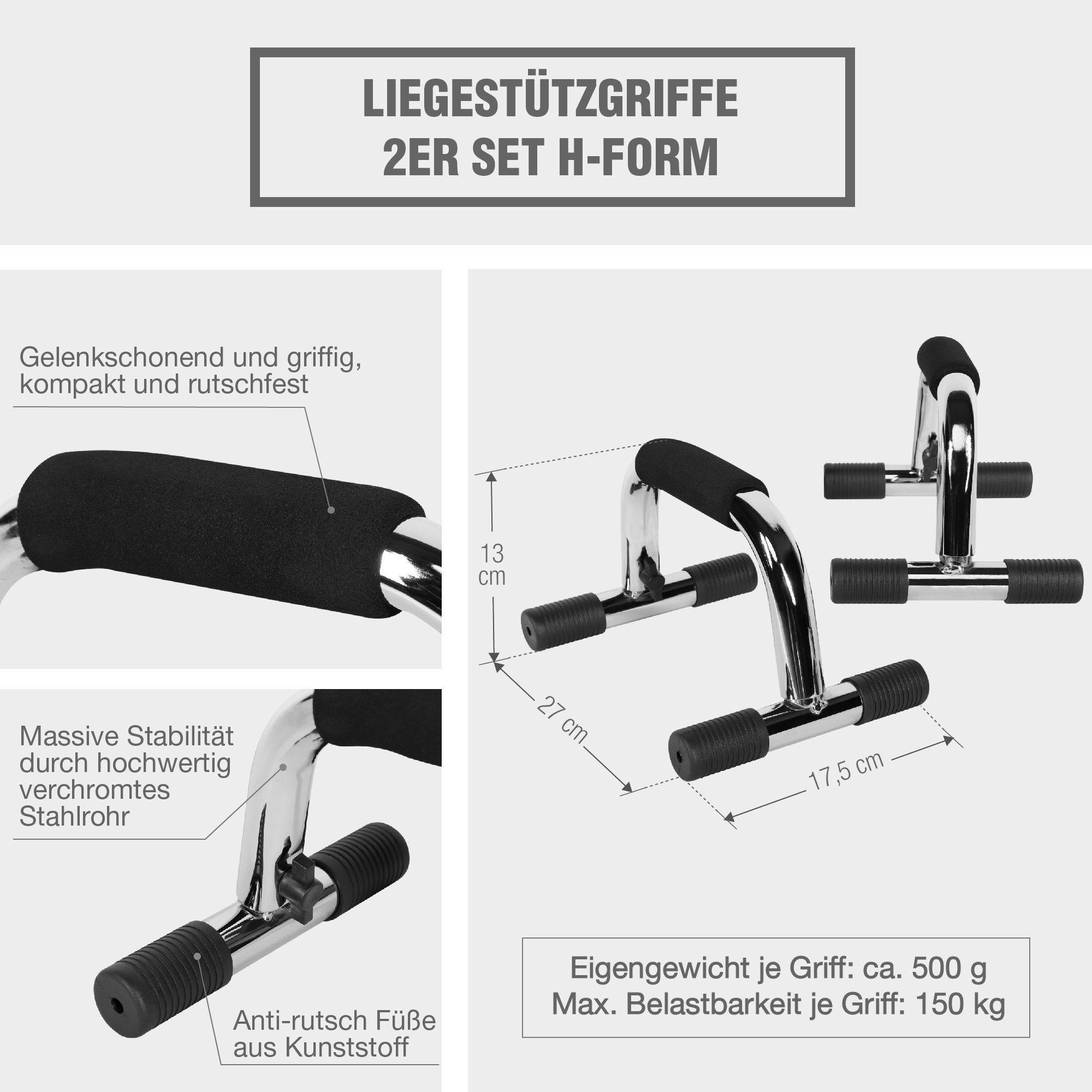 GORILLA SPORTS Handstandtrainer Liegestützgriffe verchromt (2-St)
