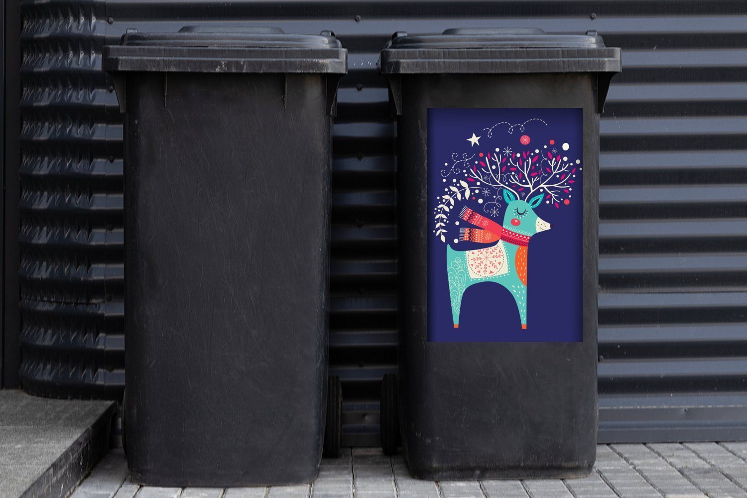 MuchoWow Wandsticker Rentier - Weihnachten (1 Sticker, Mülleimer-aufkleber, - - St), Abfalbehälter Winter Mülltonne, Weihnachtsdekoration Container