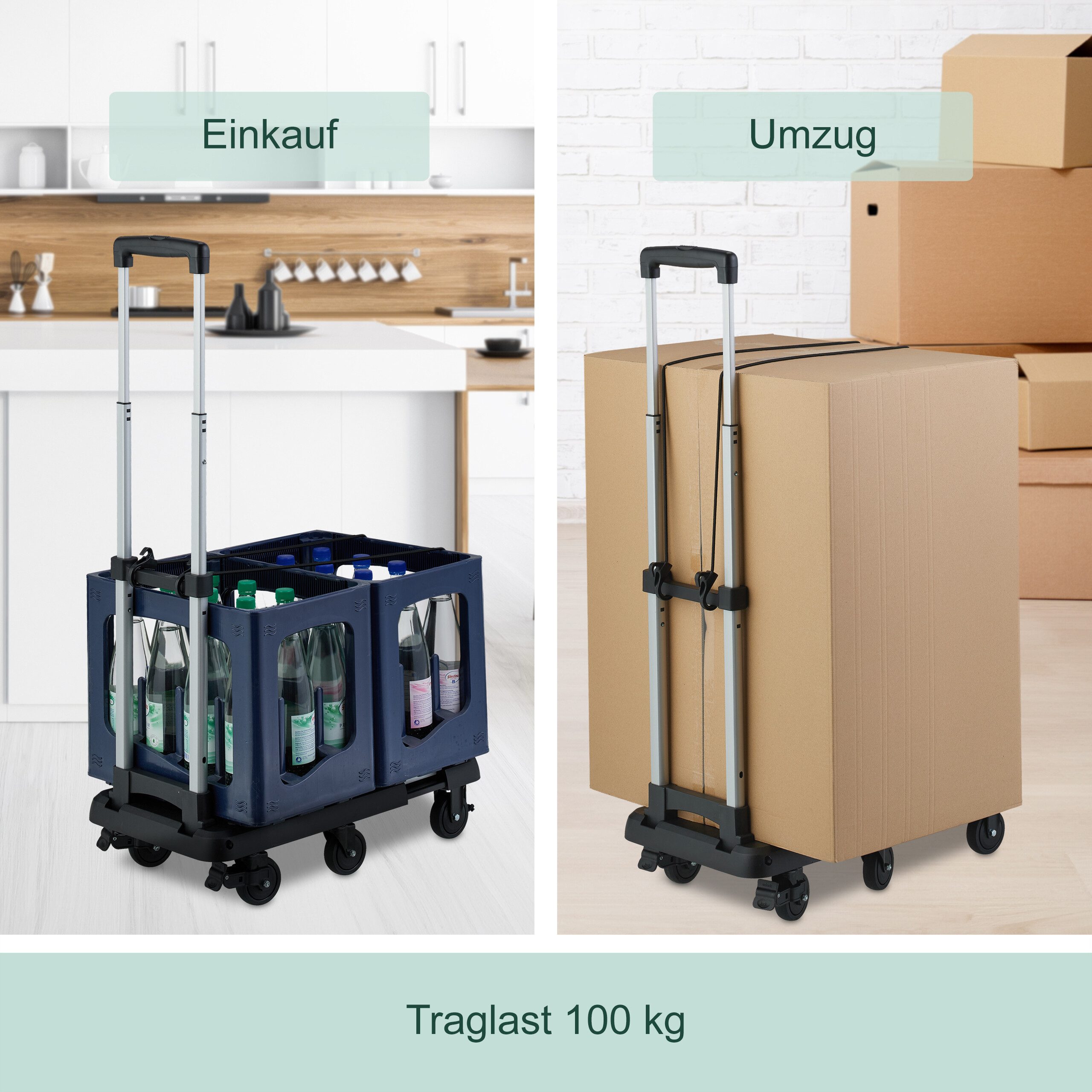 relaxdays Transportkarren Klappbarer Transportwagen, (3-St), schwarz – Bild 5 von 5