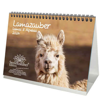 Seelenzauber Tischkalender Lamazauber DIN A5 Tischkalender für 2024 Lama Alpaka - Seelenzauber
