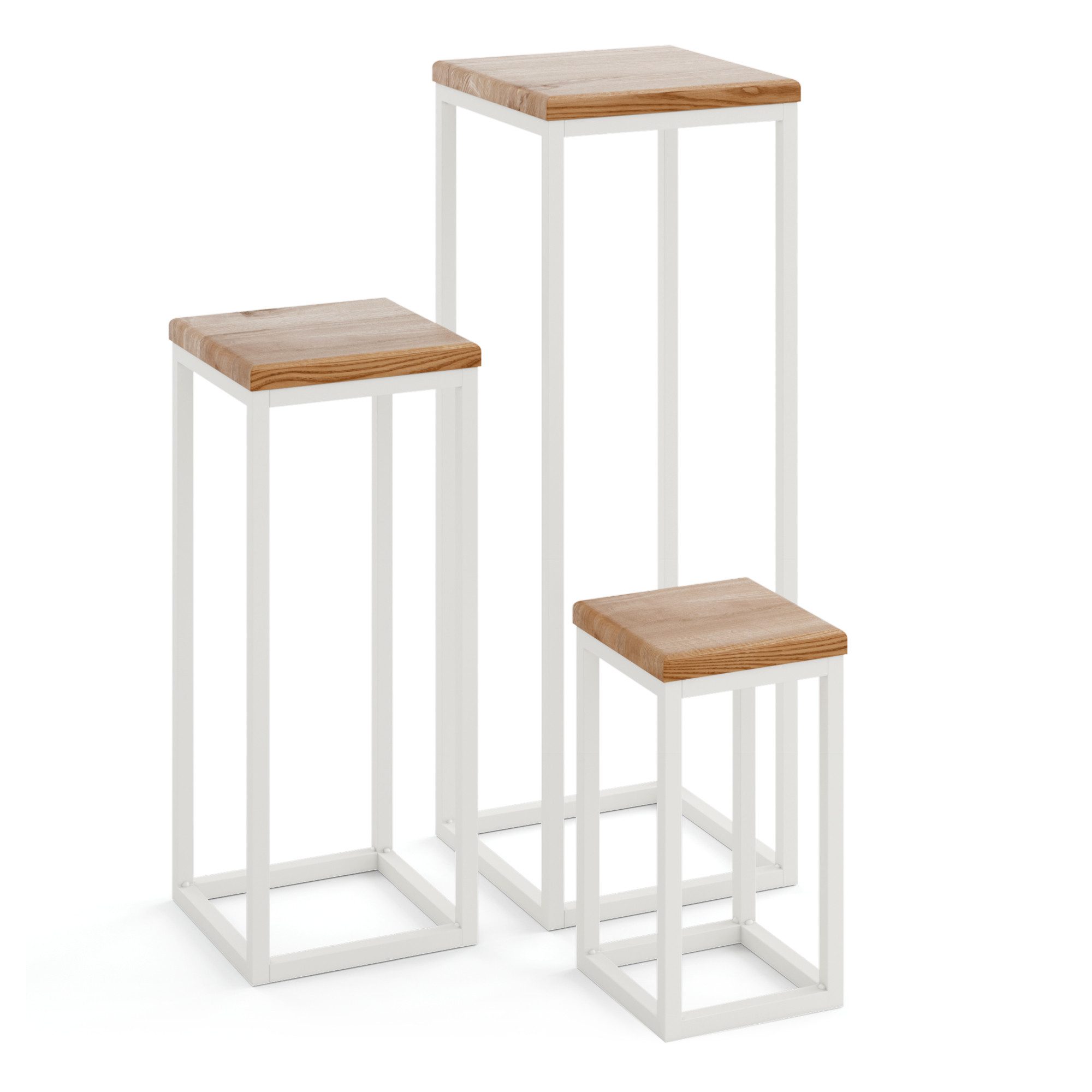 LAMO Manufaktur Blumenständer LAMO Manufaktur SET 30cm/50cm/70cm Pflanzenständer Gestell: Grauweiß (Schweberegal Massiv 100% Echtholz, 3 St., 2-Teilig)
