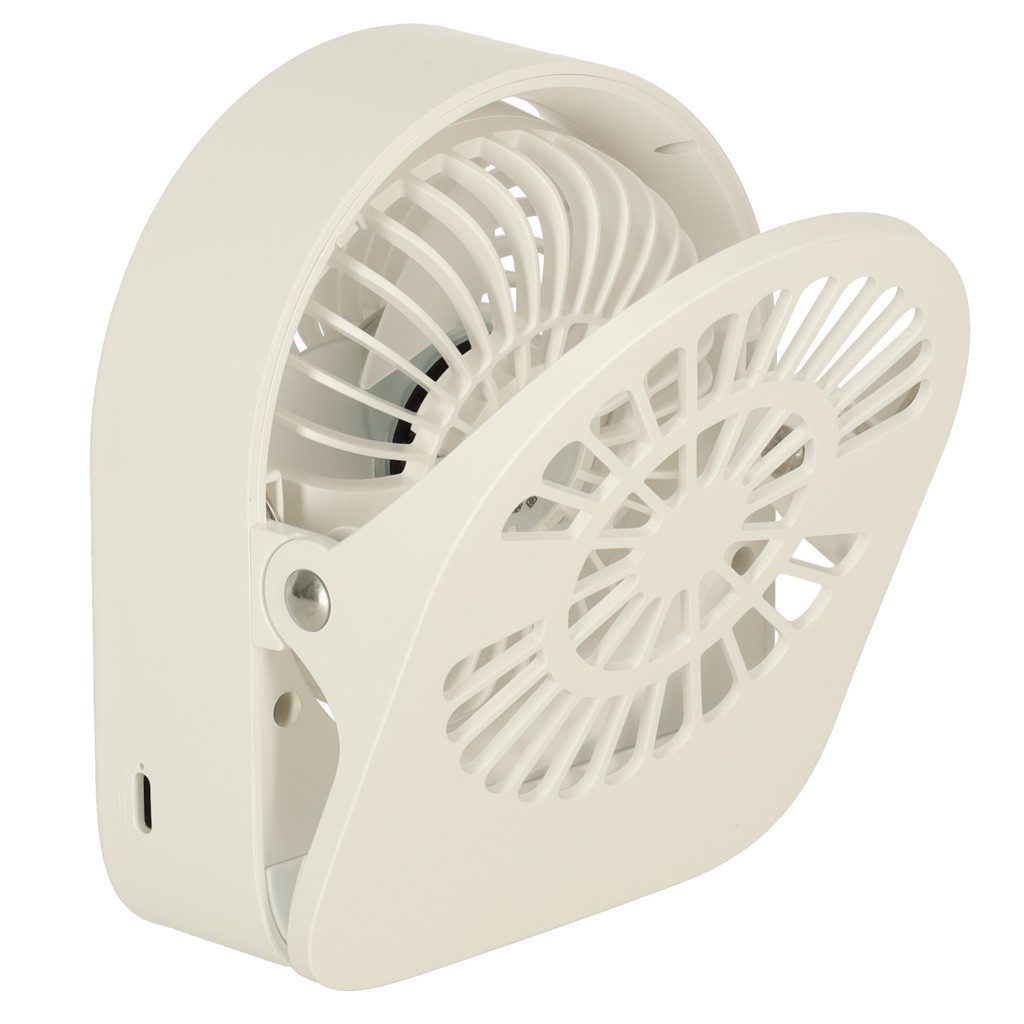 Ikonka Handventilator Mini Akku Tischventilator mit Clip USB-C 1200 mAh Weiß, 11,5 cm Durchmesser, Tragbar, Cliphalterung, USB-C, 1200 mAh Akku, bis 4 Std. Laufzeit