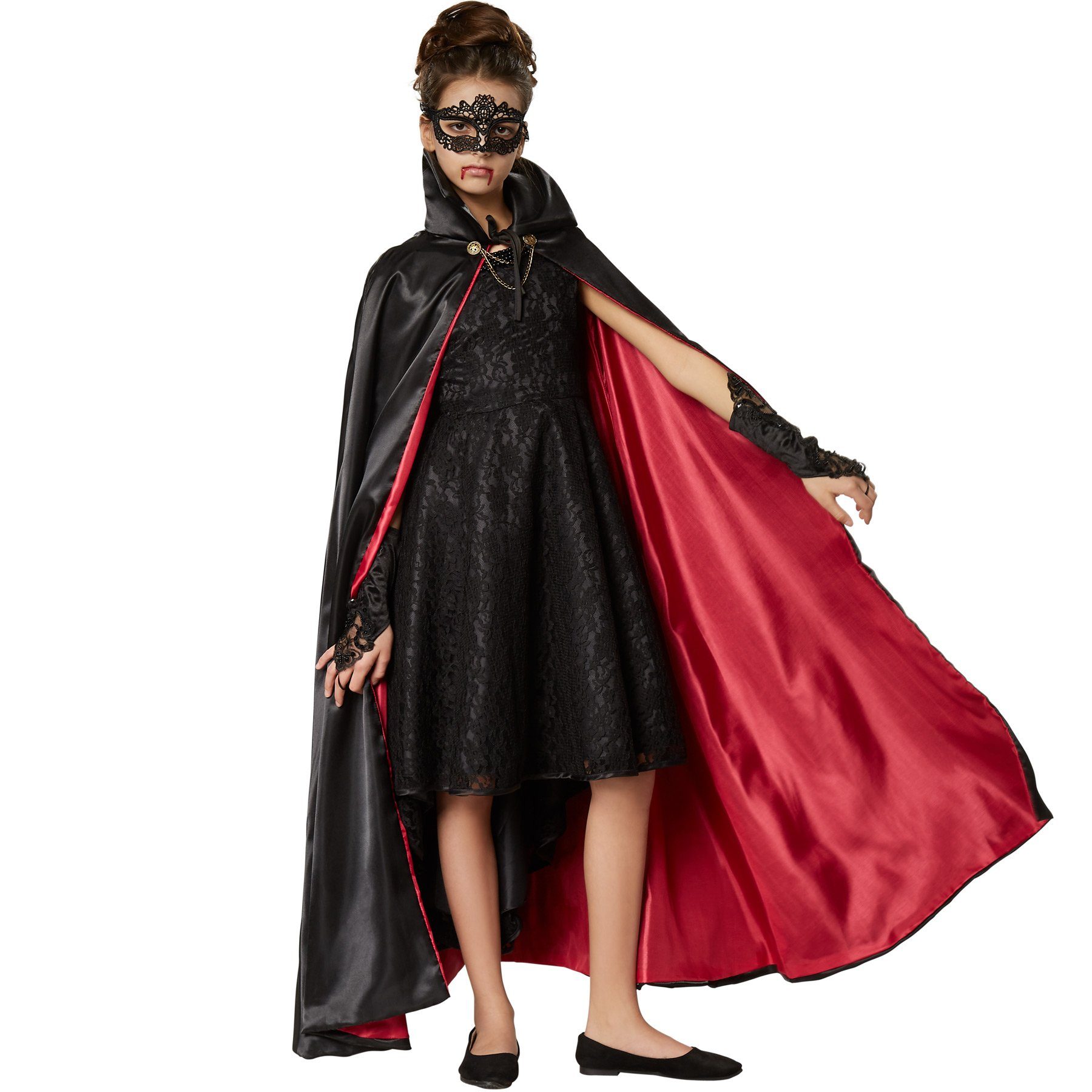 dressforfun Umhang Dracula-Cape/Vampirüberwurf, in schwarz/rot, Leichter feiner Stoff, Zweifarbiger Umhang in edlem Look, Ärmellos Cape zum Schnüren