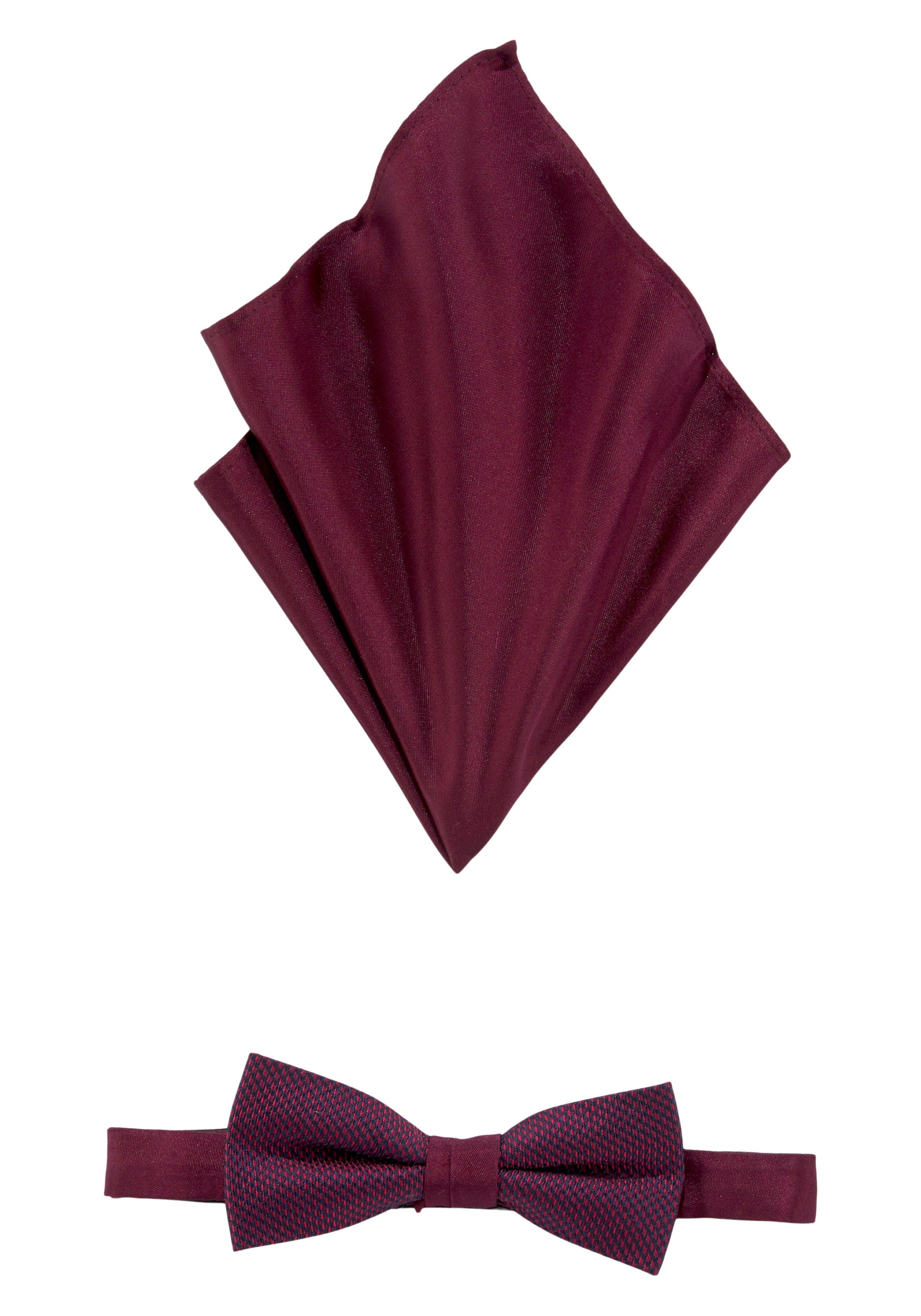 MONTI Fliege (Set, 2-St) Fliege im Minimal-Muster, mit farblich passendem Uni-Einstecktuch bordeaux