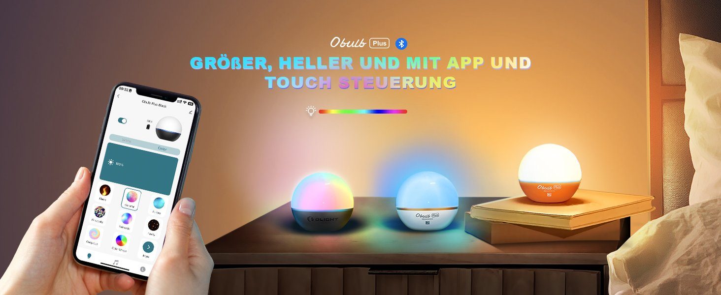 Obulb Orange OLIGHT mit Lichtkugel LED integriert, Tageslichtweiß Touchschalter, Steuerung RGB, Plus fest App magnetische Nachtlicht und