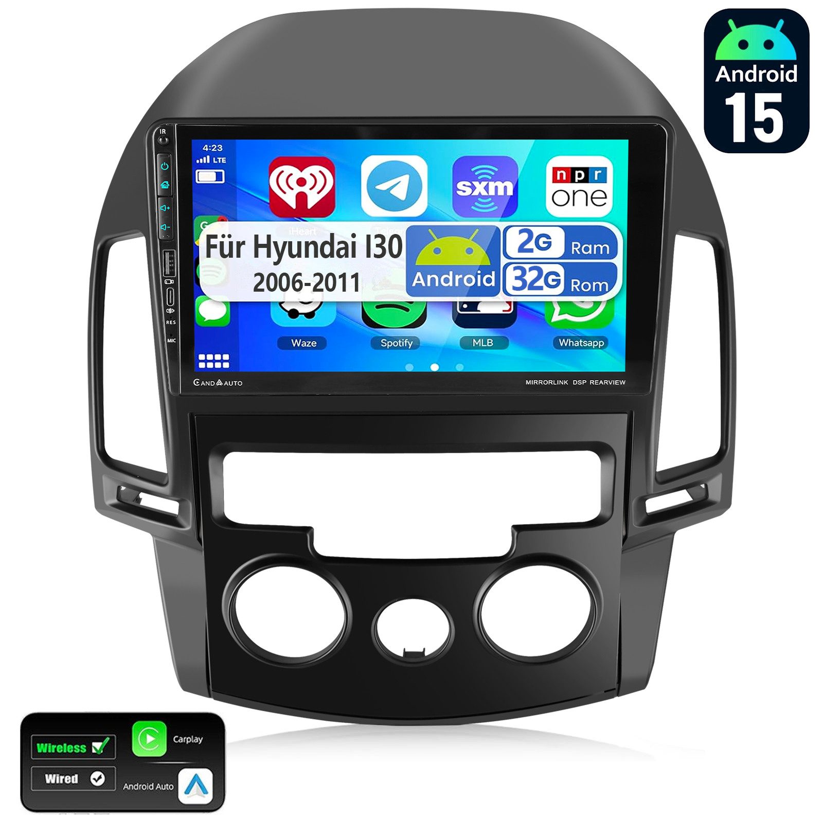 ESSGOO DAB+ 64G Für Hyundai I30 2006-11 Android 15 Autoradio Carplay GPS Navi Autoradio (Digitalradio (DAB), 4+64GB(optional), RDS, AM, FM, Carplay Android Auto Bluetooth EQ USB GPS Navi WIFI Touchscreen)