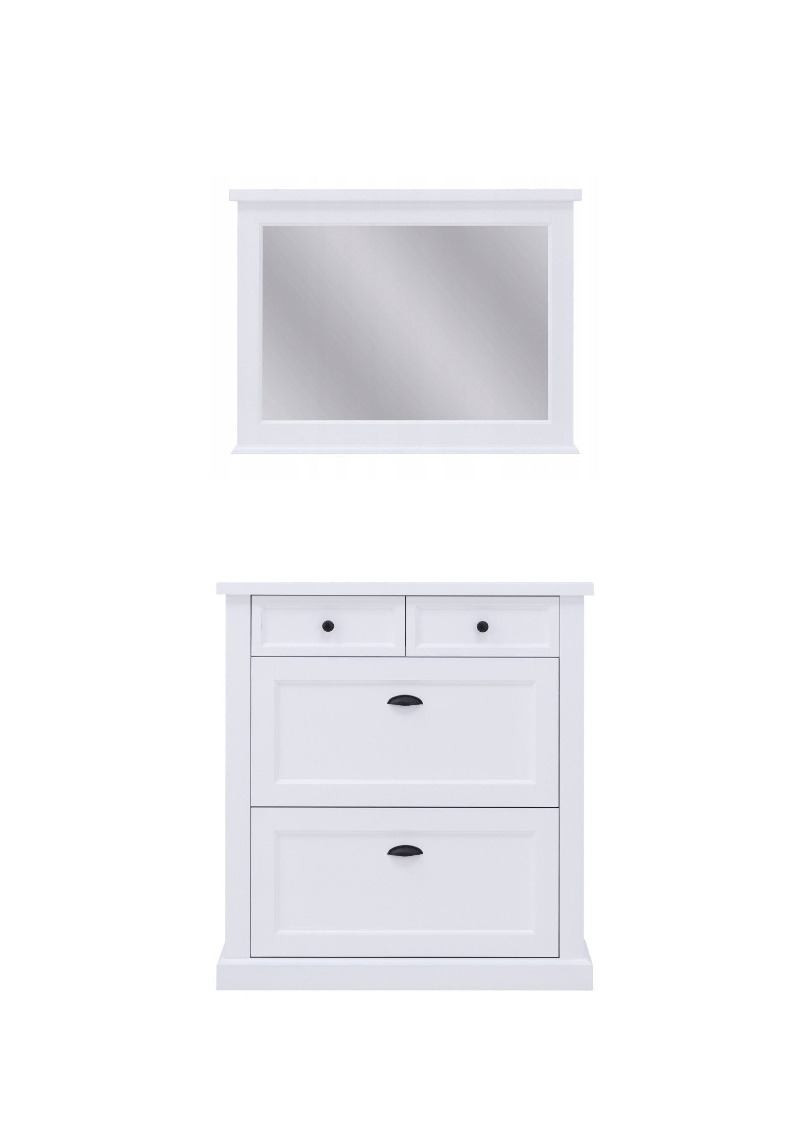 Feldmann-Wohnen Garderoben-Set Galineo, (1x Garderoben-Set, 1x Schuhschrank, 1x Spiegel, ABS-Kanten, 2x Klappen mit je 2 Fächern, 2x Schubladen, 2-St., Ein praktisches Garderoben-Set im Landhaus-Stil), 97,5x27,5x183cm, Farbe weiß, Garderoben-Set, 2-teilig