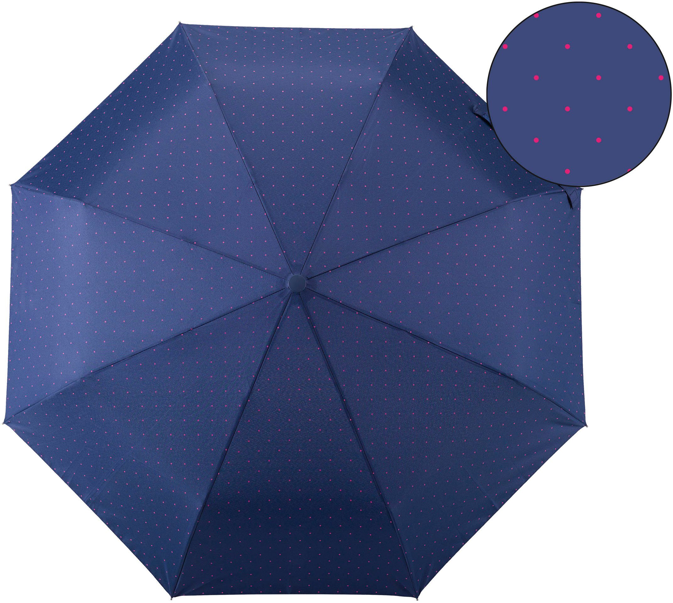 EuroSCHIRM® Taschenregenschirm marine, pink Punkte Umwelt-Taschenschirm