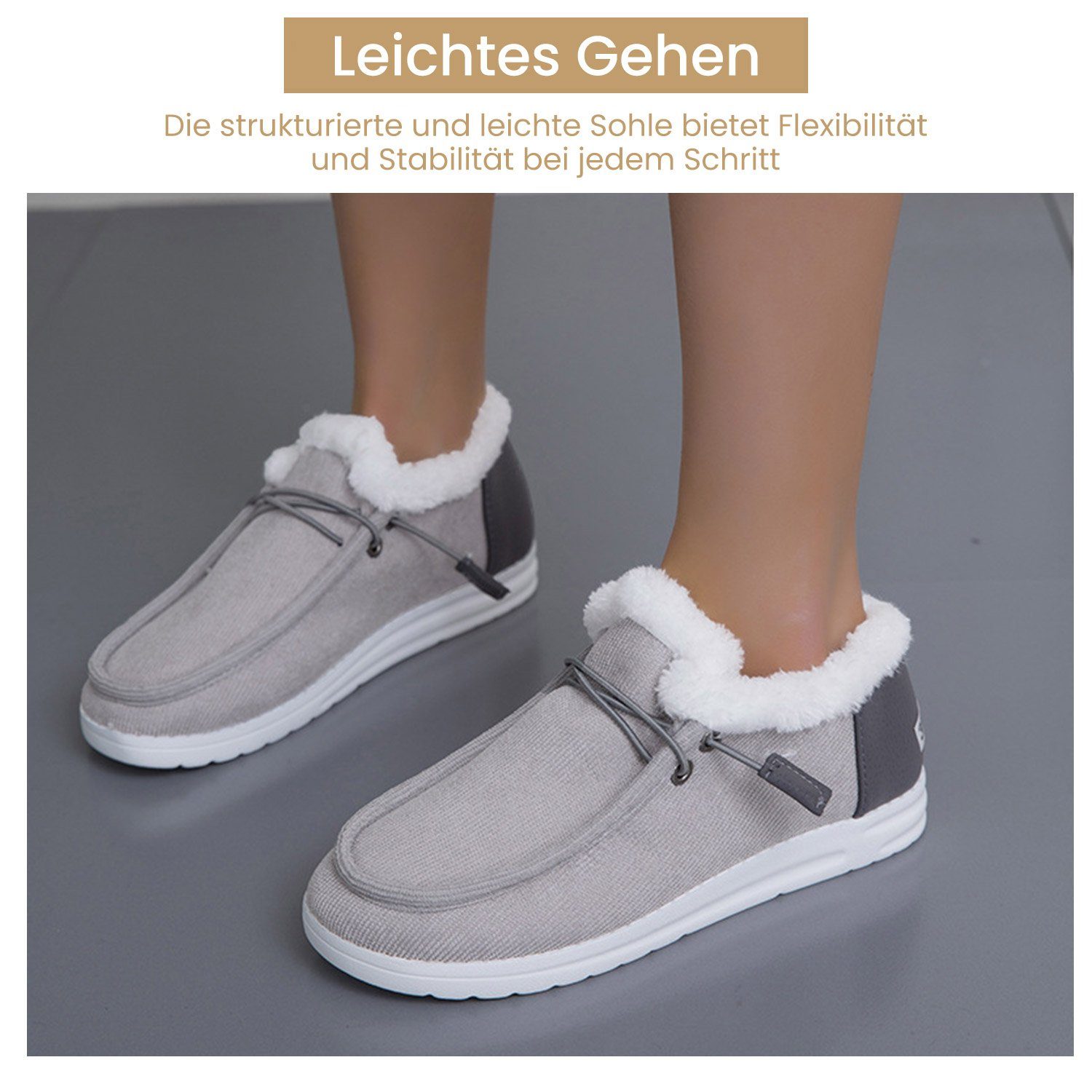 Grau Warme Lässige Damen Daisred Winterboots Baumwollschuhe Mokassin Flache