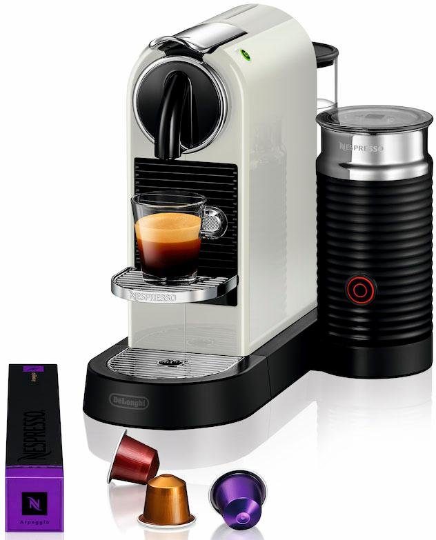 White, CITIZ Kapseln Willkommenspaket inkl. von Nespresso mit Aeroccino Kapselmaschine 7 267.WAE Milchaufschäumer, DeLonghi, EN