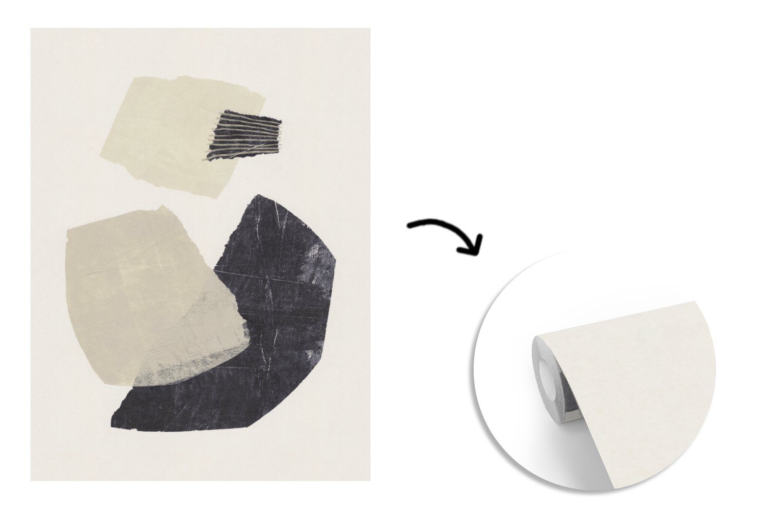 MuchoWow Fototapete Abstrakt - Formen Montagefertig - Vinyl Tapete - (4 Wohnzimmer, Matt, Wandtapete für Schwarz, bedruckt, Pastell St)