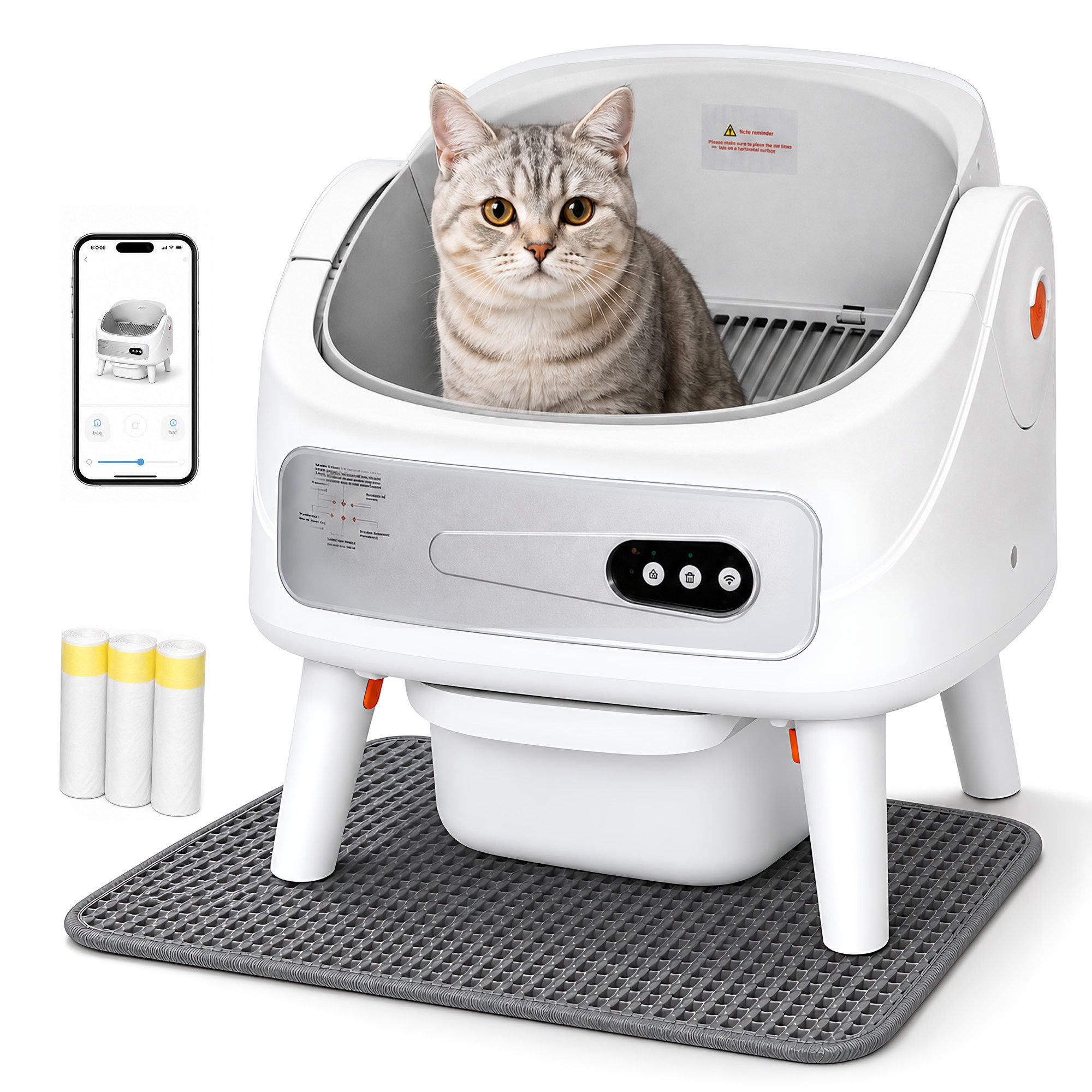 marmortrend Sehnsucht nach Einzigartigkeit Katzentoilette Offenes katzenklo selbstreinigend Biologische Sensor Katzenecktoilette, XXL katzenklo, zwei Abdeckplatten sicher für alle Katzenstreu von marmortrend Sehnsucht nach Einzigartigkeit