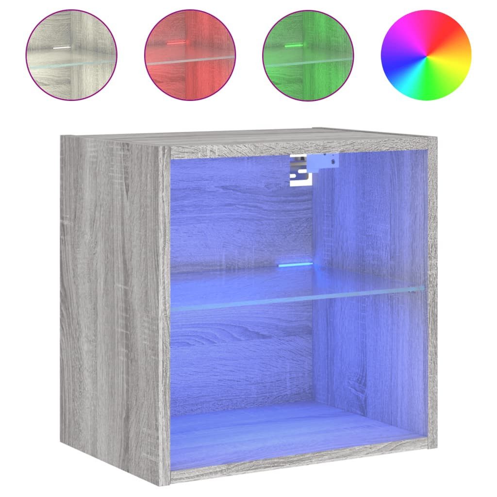 vidaXL TV-Wand Wand-Nachttisch mit LED-Leuchten Grau günstig online kaufen