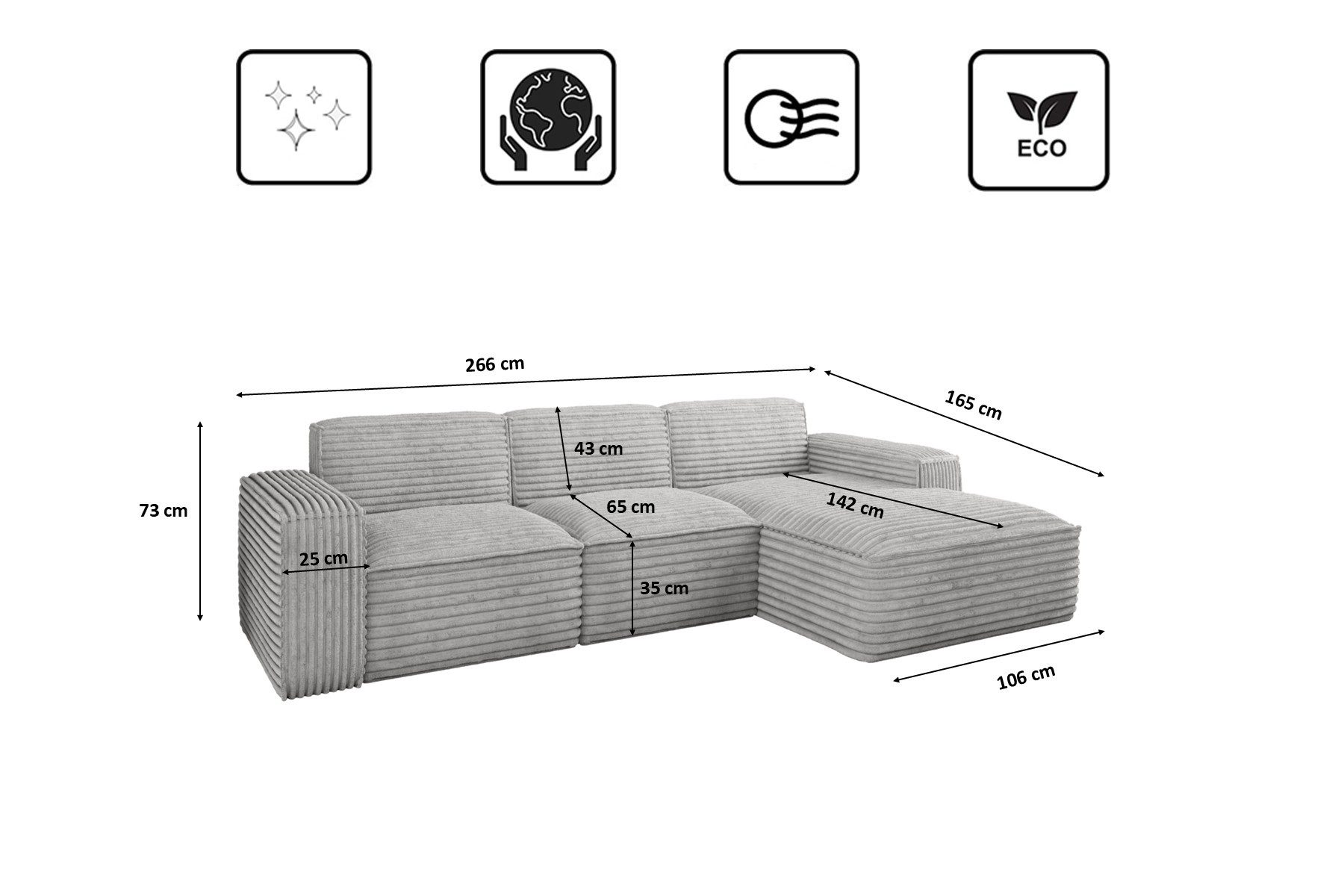 Kaiser Möbel Ecksofa Eckcouch SIENA L-Form, Stoff Poso/Salvador/Maloy/Artico/Velo, Einzelsofa, Bequem, originelles Design, praktisch, viele Farben