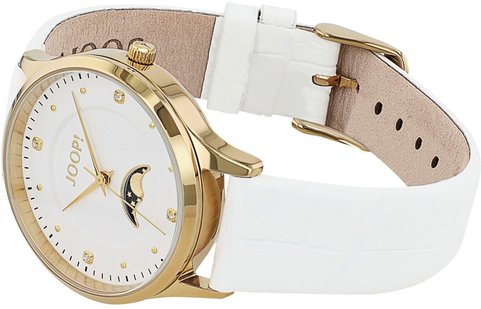 JOOP! Quarzuhr 2039575, Armbanduhr, Damenuhr, Lederarmband, analog,Zirkonia (synth),Mondphase