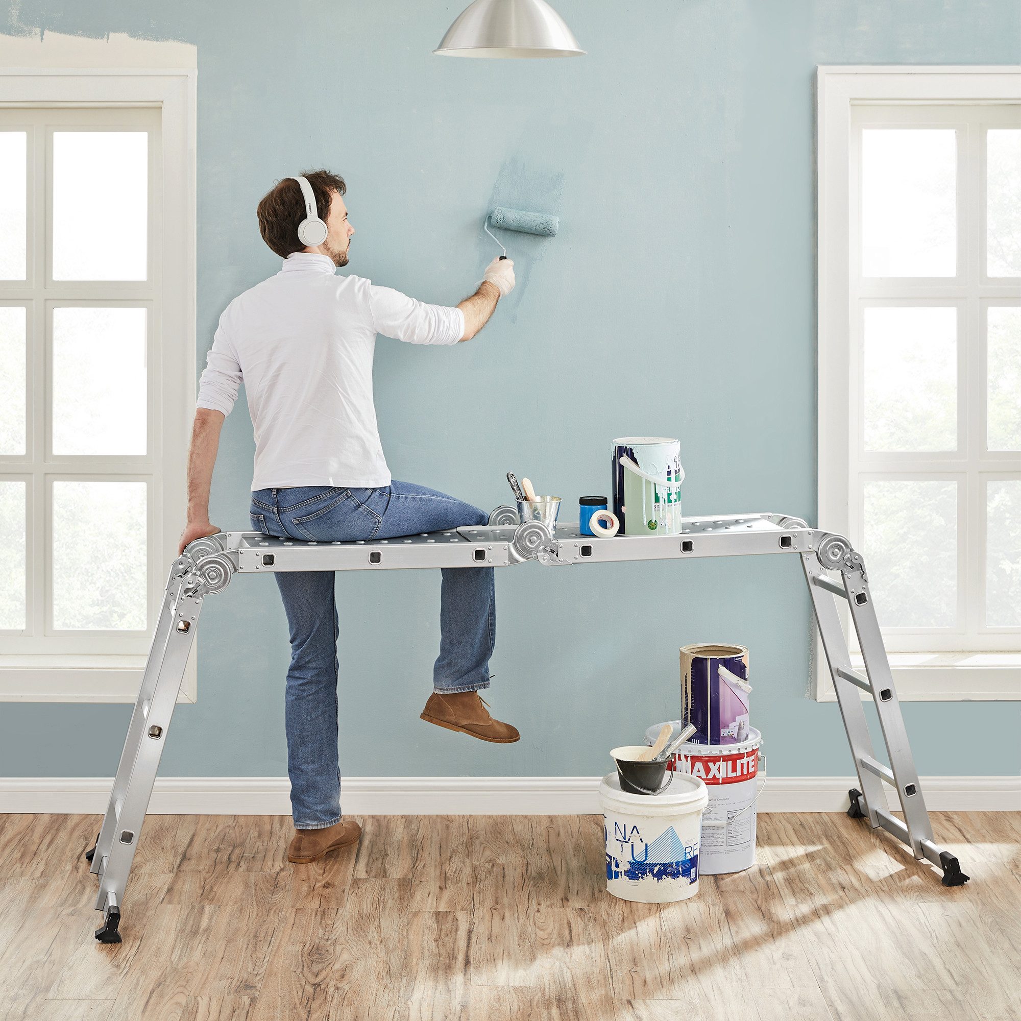 SONGMICS Multi-Purpose Ladder GLT36M, Multi-Purpose Ladder, Step Ladder, Aluminum Ladder, Household Ladder, up to 150 kg