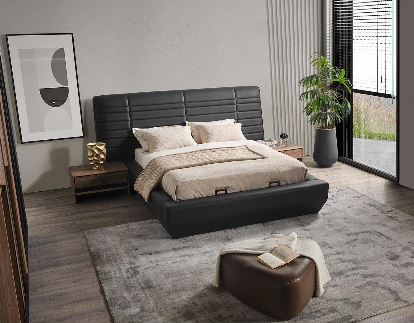 JVmoebel Schlafzimmer-Set Schlafzimmer Set Europe 2x Nachttische Bett Luxus neu schwarz 3tlg In Made Design