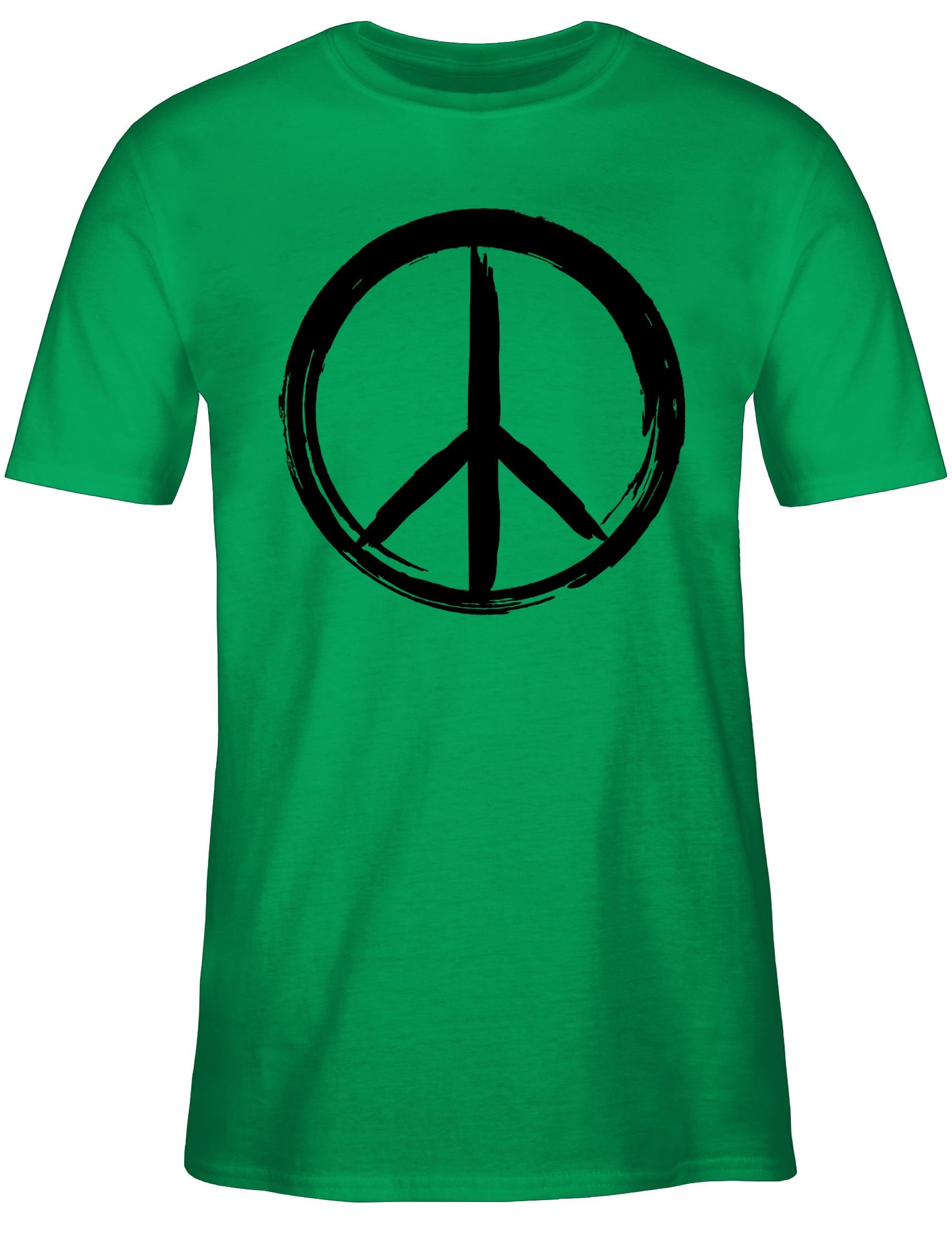 3 T-Shirt Peace schwarz Optik Shirtracer Zeichen Pinsel Grün Statement - Sprüche