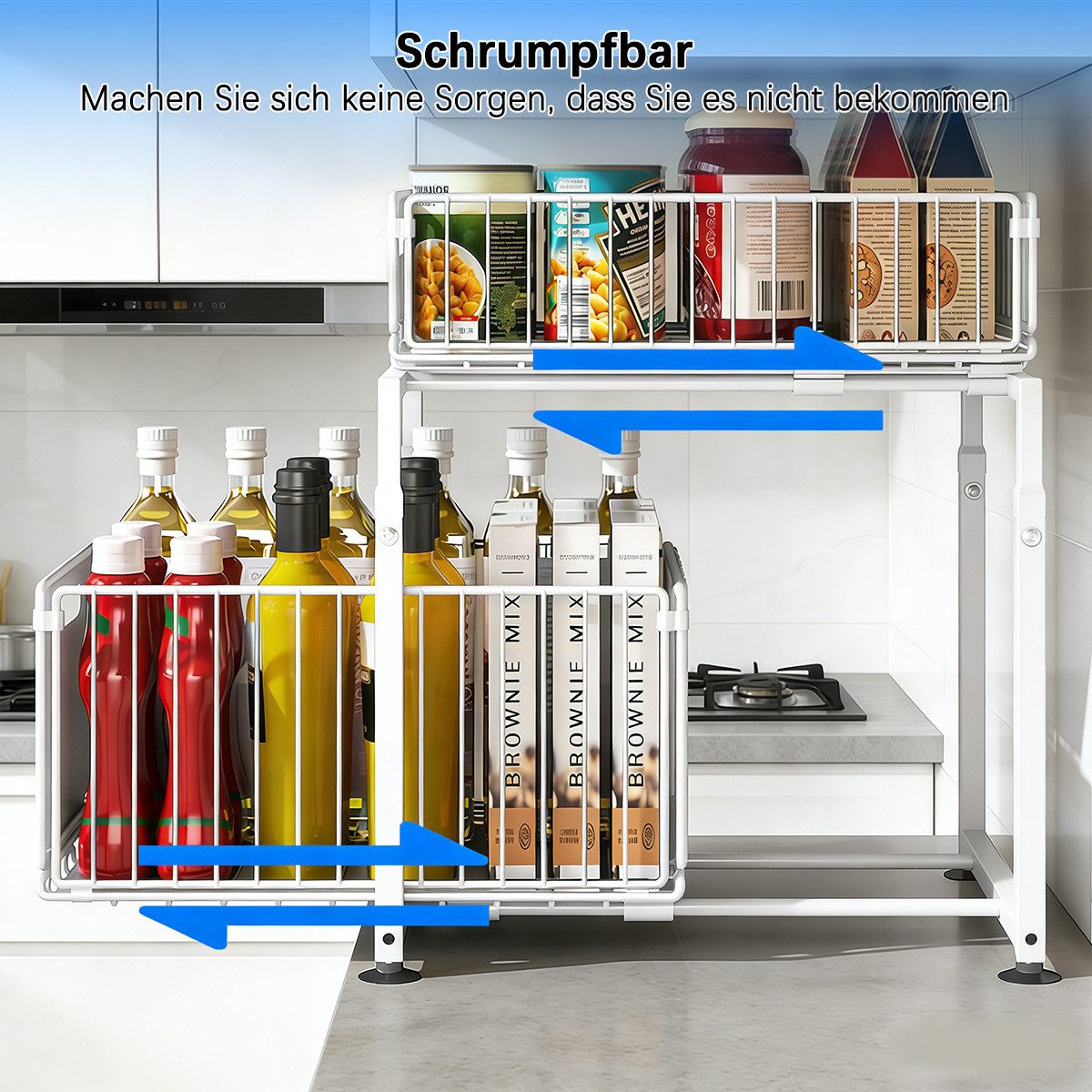 PFCTART Küchenorganizer-Set Metall Organizer für Küchenschrank – 2 Ebenen, Unterspüle, (Set, 1-tlg., Für Küche/Bad, Schwarz – Ohne Bohren montierbar), Höhenvers – Bild 3 von 5