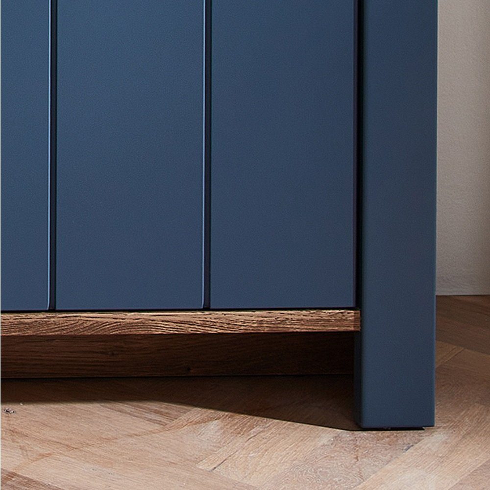 Lomadox Sitzbank DEVON-36, Schuhbank blau Landhausstil mit Eiche breit 130 matt cm mit Sitzkissen