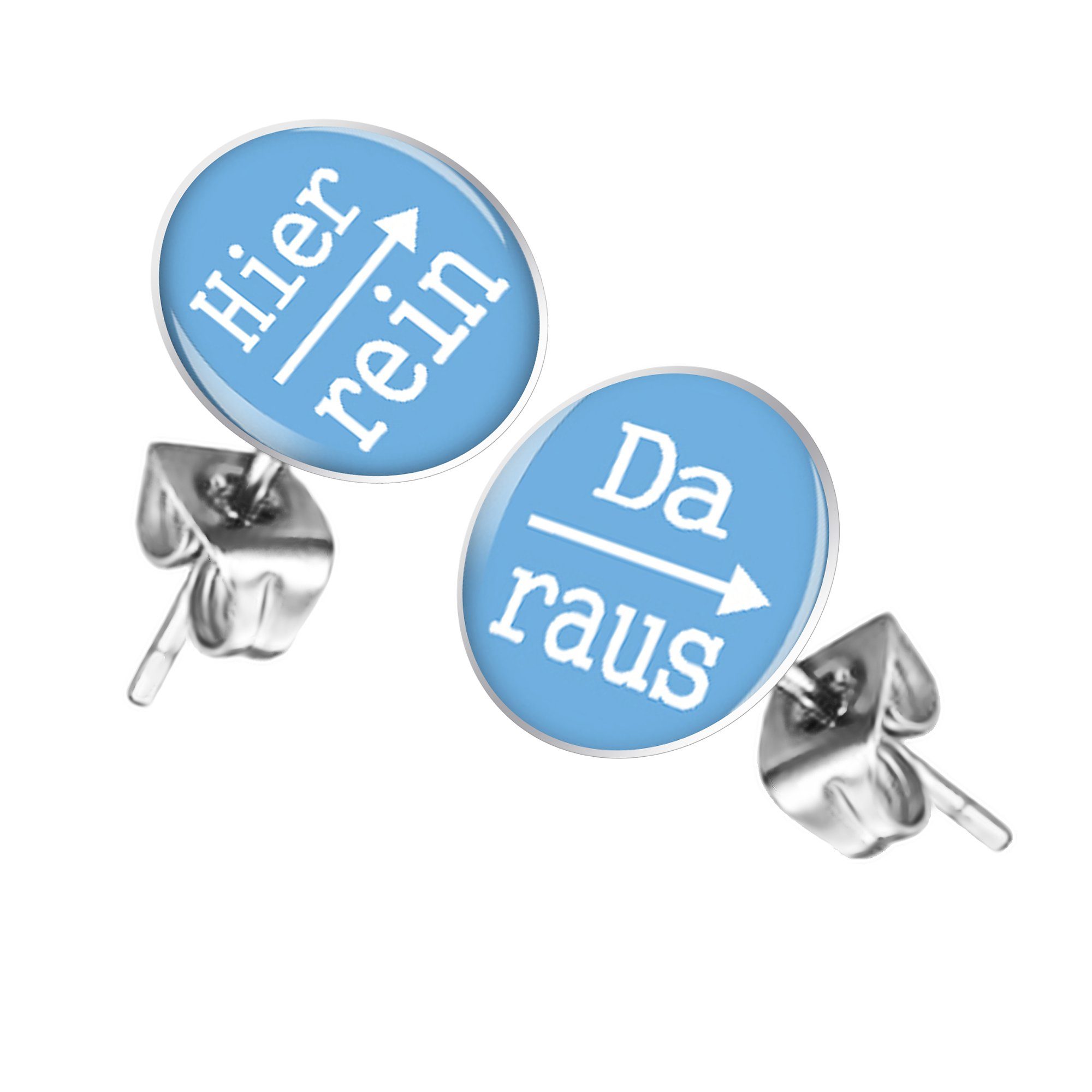 Taffstyle Paar Ohrstecker Lustige bunte Ohrringe mit Spruch Hier rein, Da raus (Witzige Ohrstecker als Geschenk für Frauen und Männer)