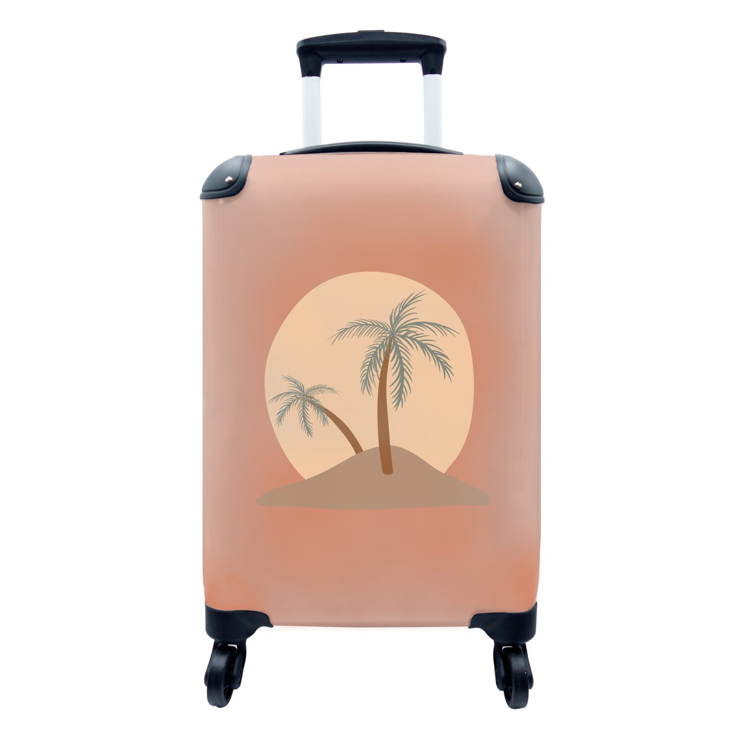 MuchoWow Handgepäckkoffer Palme - Pastell - Rot - Sonne, 4 Rollen, Reisetasche mit rollen, Handgepäck für Ferien, Trolley, Reisekoffer