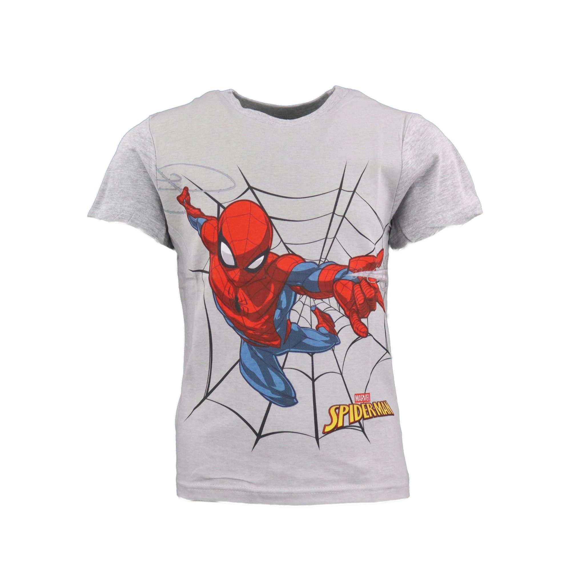 Blau kurzarm Marvel Kinder Gr. T-Shirt Spiderman 128, 98 bis Print-Shirt MARVEL Grau Jungen oder