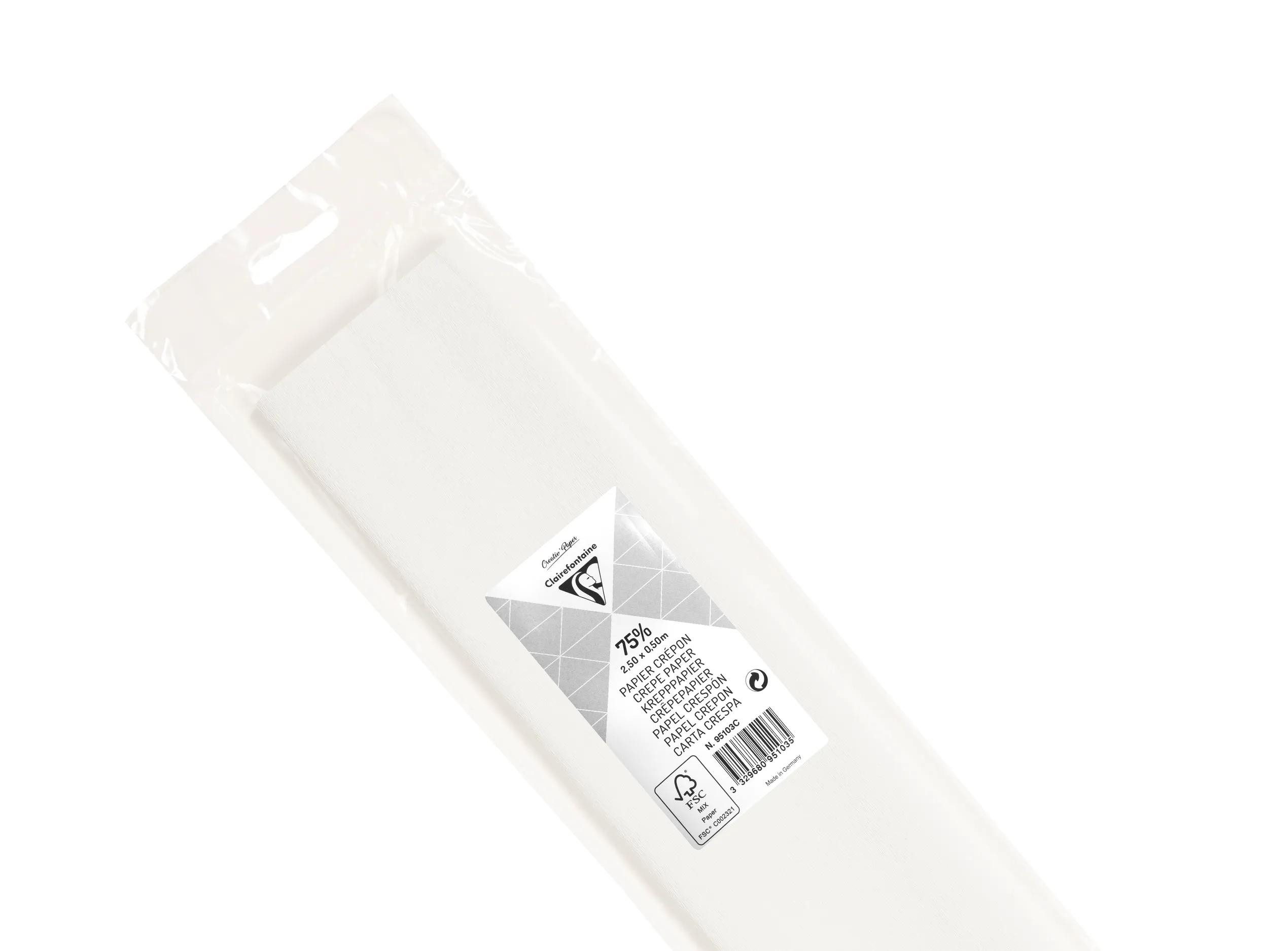 CLAIREFONTAINE Kreppband 10x Krepppapier Blisterpackung 1 Blatt 2,50x0,50m Weiß 95101C Krepppapier