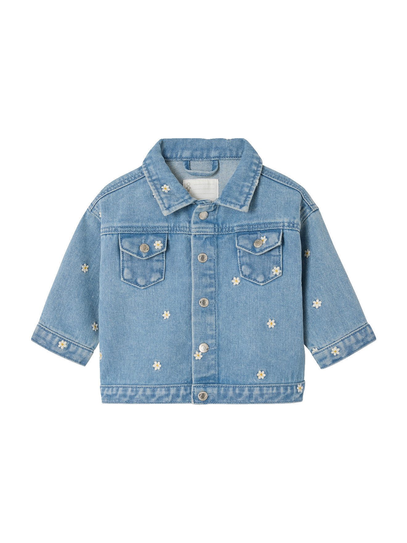 vertbaudet Blouson Baby Jeansjacke mit Gänseblümchen-Stickerei