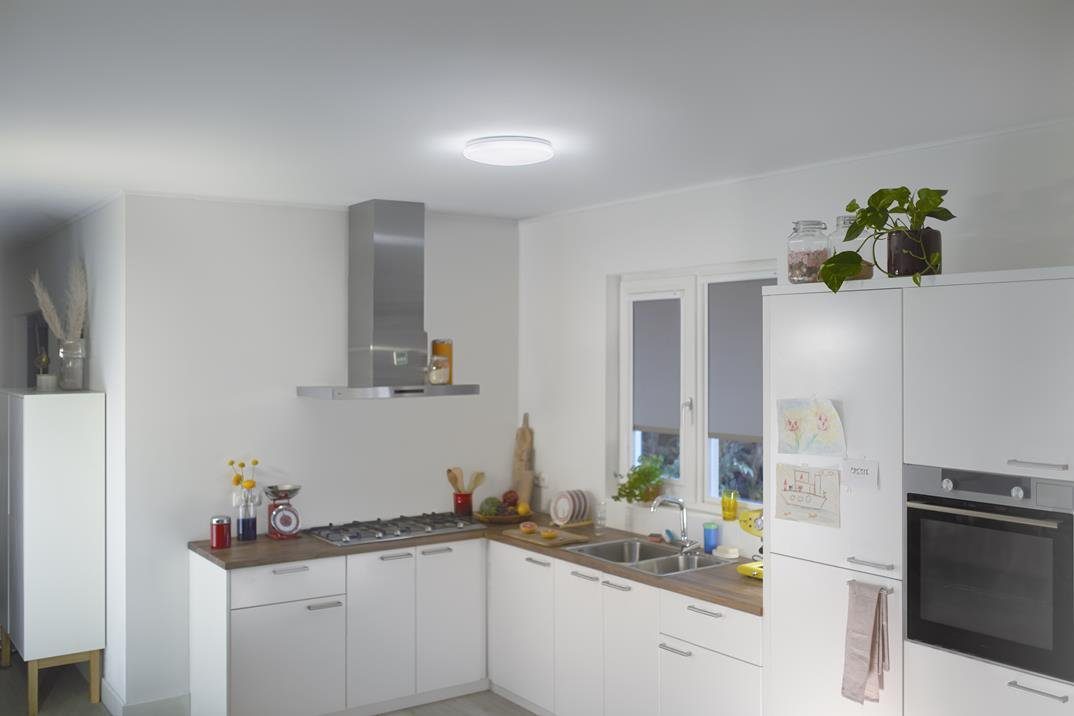 in warmweiß o. warm- kaltweißes Wohnräumen Adria, integriert, erzeugt fest ein dimmbares - Licht kaltweiß, entweder LED WiZ Deckenleuchte