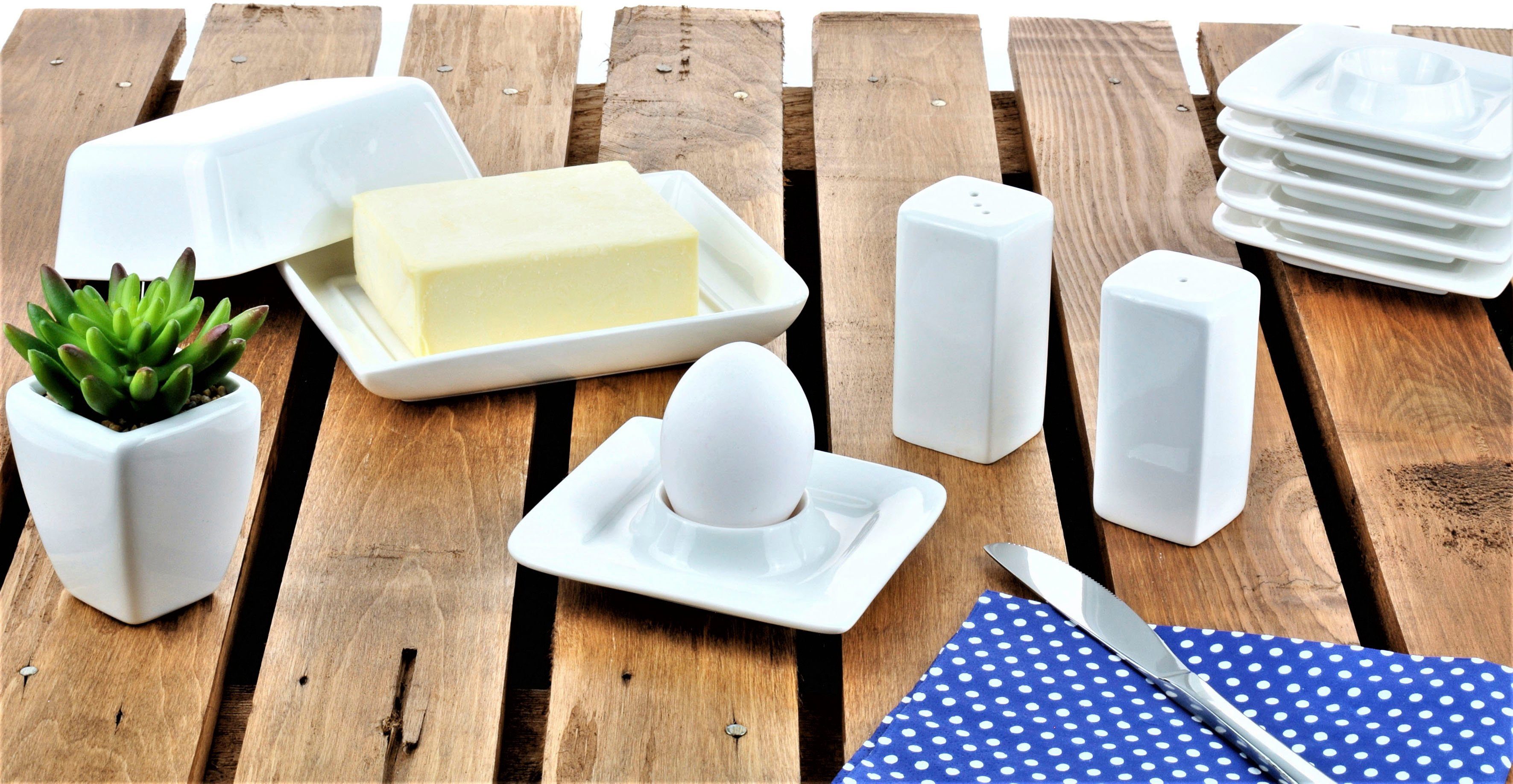 Retsch Arzberg Frühstücks-Geschirrset Fantastic (9-tlg), 6 Personen, Fine China-Porzellan, 9 Teile, für 6 Personen (Eierbecher, Butterdose, Salz-/Pfefferstreuer)