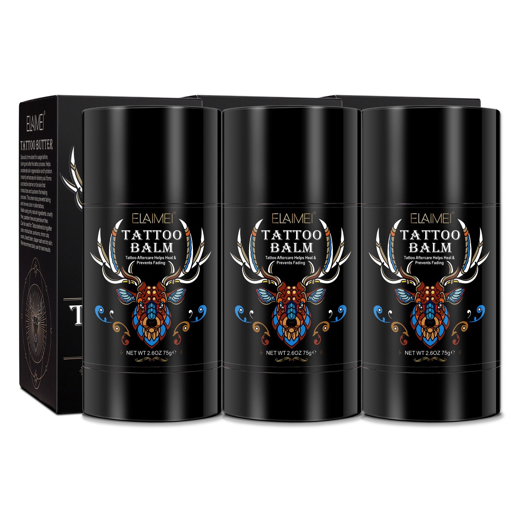 P-Beauty Cosmetic Accessories Körperbalsam Tattoo-Pflege Tattoo Creme Butter Balsam Aftercare Tätowierung 75g, 3-tlg.