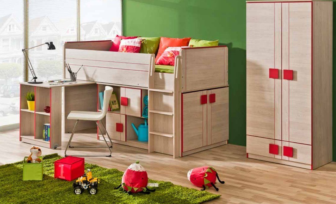JVmoebel Kinderbett, Hochbett Multifunktionsbett Bett Holz Betten 200x90cm Schrank