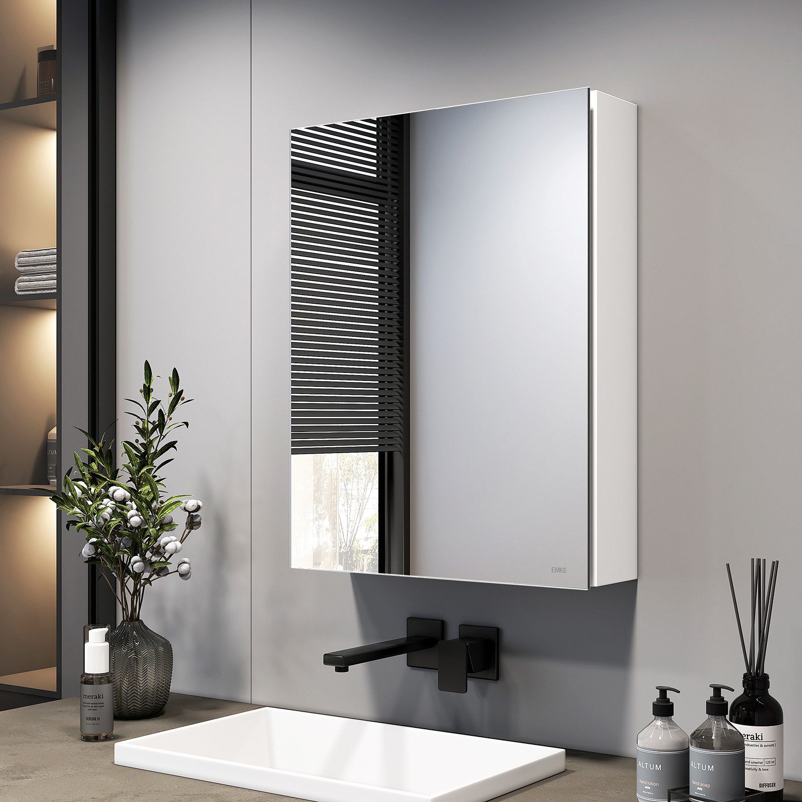 EMKE Spiegelschrank 50x65 cm 1-tütig Spiegelschränke Badezimmer Spiegelschr günstig online kaufen