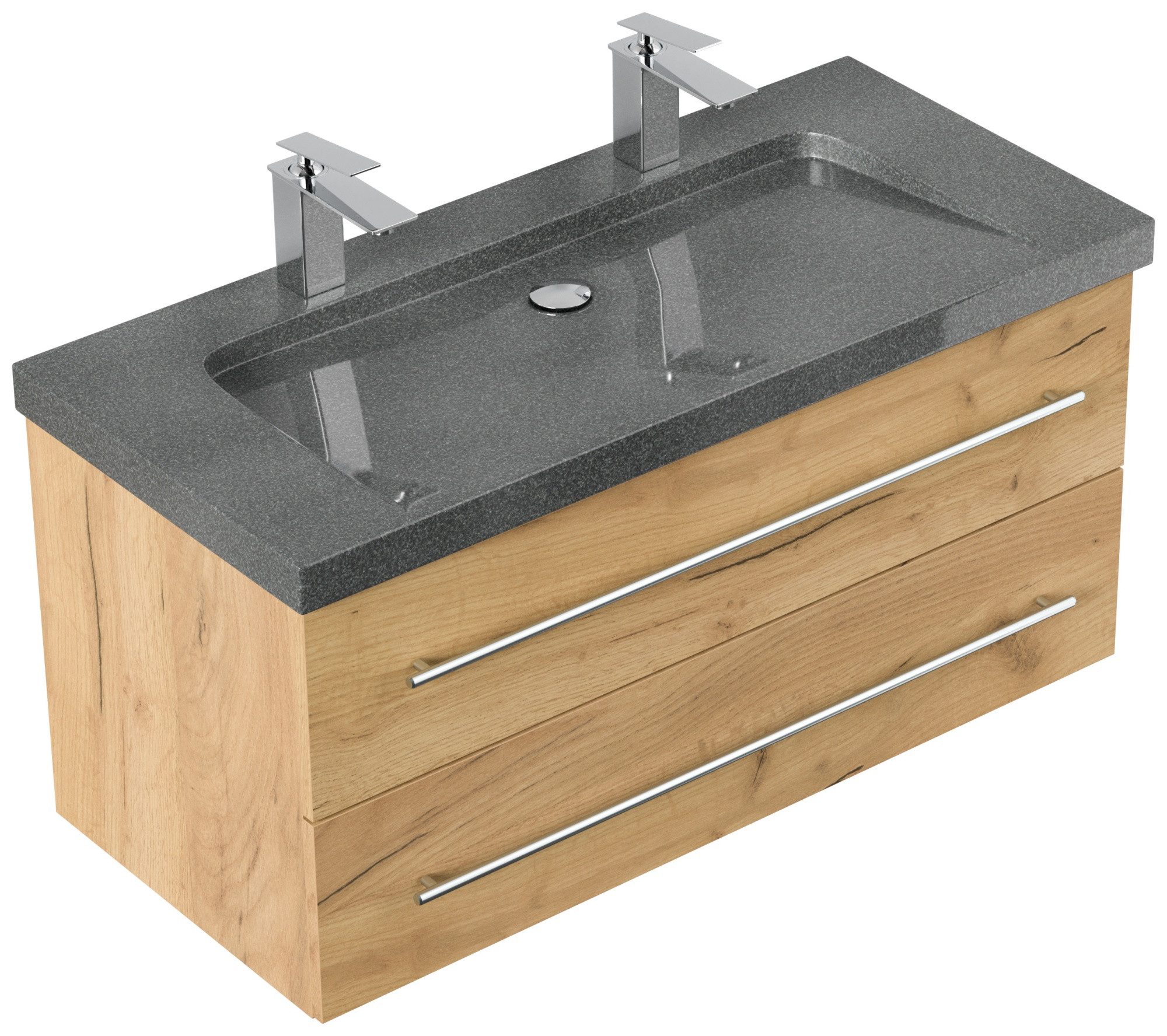 Magnolia Home Waschtisch Badmöbel Granit G654 Damo 100 cm 2 Hahnlöcher SoftClose eiche gold