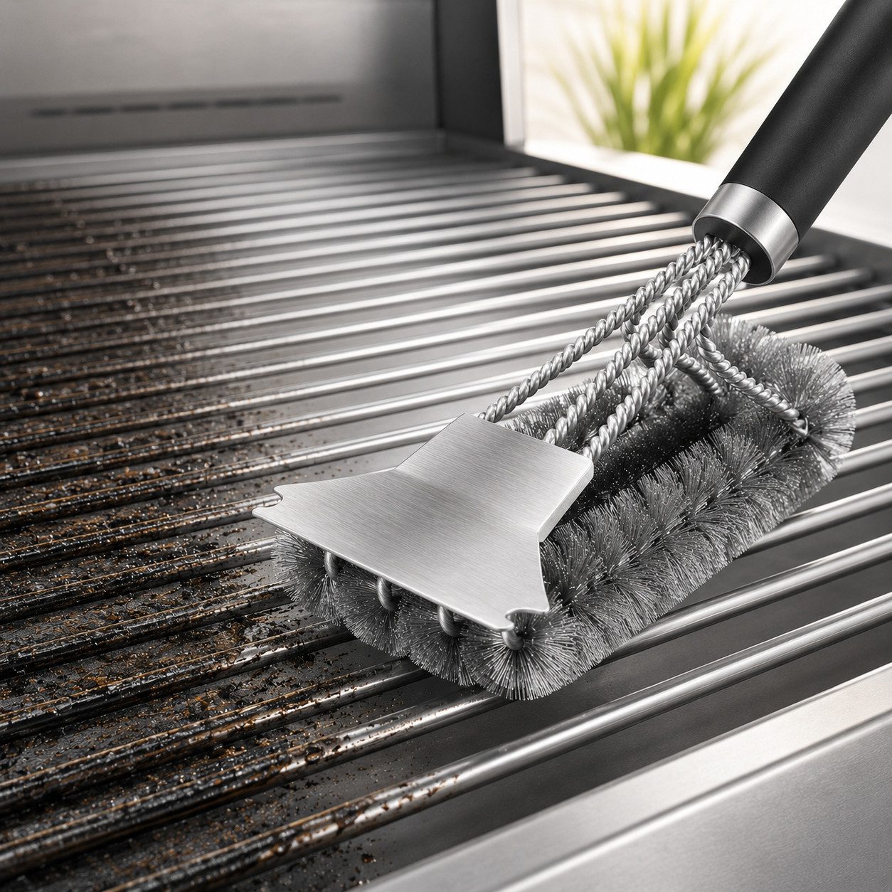 ibettertec Grillbürste Premium Edelstahl 3-in-1 Grillbürste 42 cm, Schaber & dichte Borsten, (Premium Edelstahl 3-in-1 Grillbürste mit Schaber, PP-Isoliergriff, 42 cm lange Reinigungsbürste, dicht gebundene Borsten für Gasgrill, Holzkohlegrill und Grillrost)