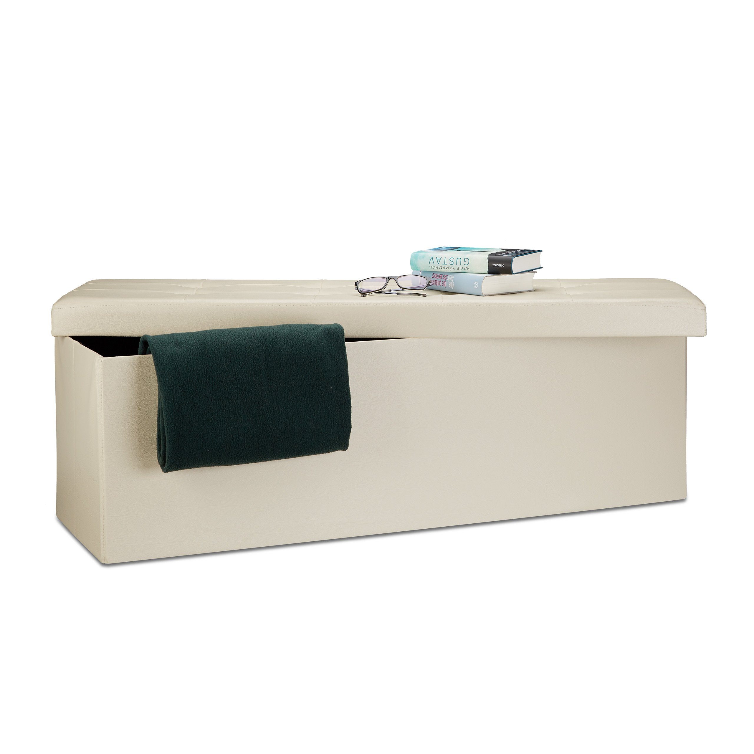 relaxdays Sitzbank Faltbare Sitzbank aus Kunstleder (1-St), Creme