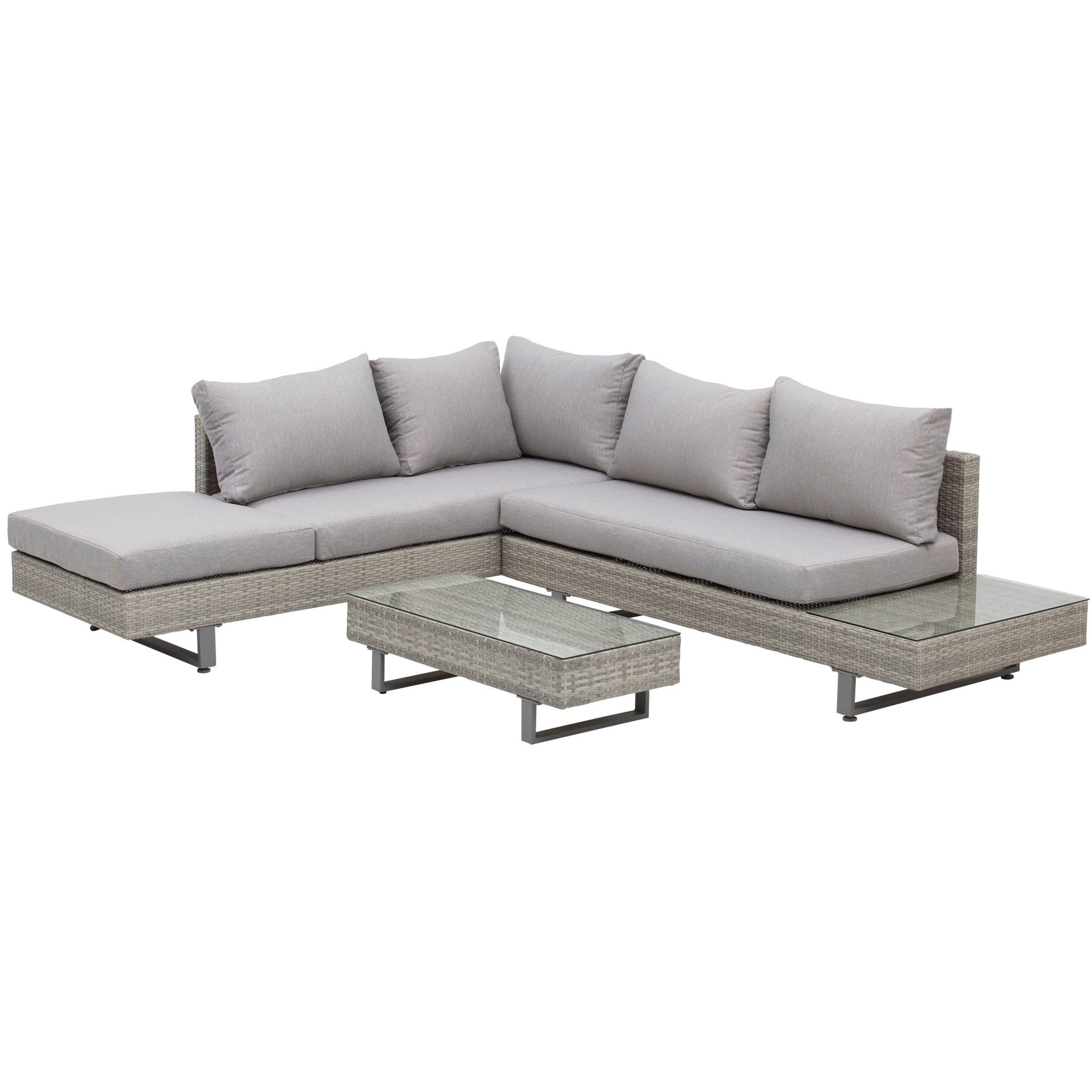 Outsunny Sitzgruppe Polyrattan-Lounge-Set 3-TLG. Couchtisch Beistelltisch, (Gartensofa, 3-tlg., Gartengruppe), Wetterbeständig Grau + Braun 196 x 69 x 59 cm
