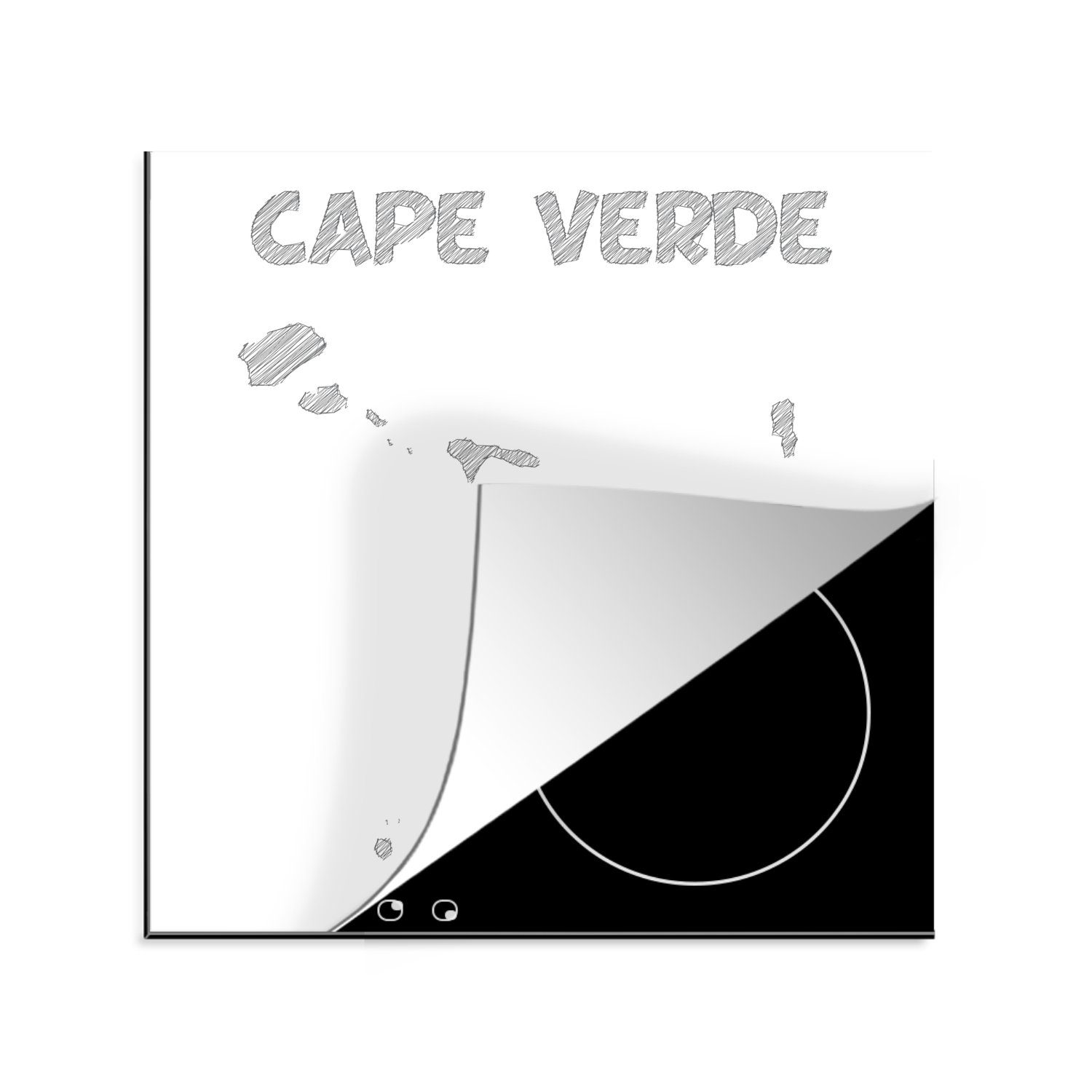 Billigwaren MuchoWow Herdblende-/Abdeckplatte Kap Verde Illustration für (1 einem Vinyl, Arbeitsplatte weißen 78x78 tlg), Ceranfeldabdeckung, cm, Hintergrund, küche auf