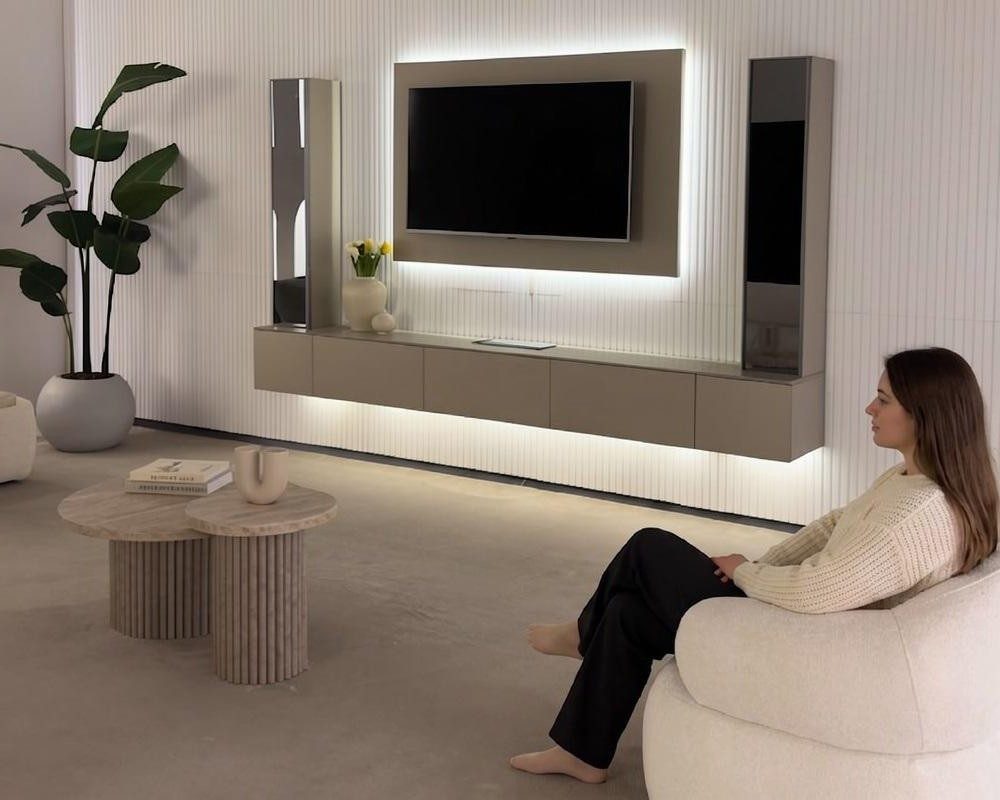 Xlmoebel Vitrine Zweier-Set Vitrinenschränke in Graubeige im modernen Design Made in Europa