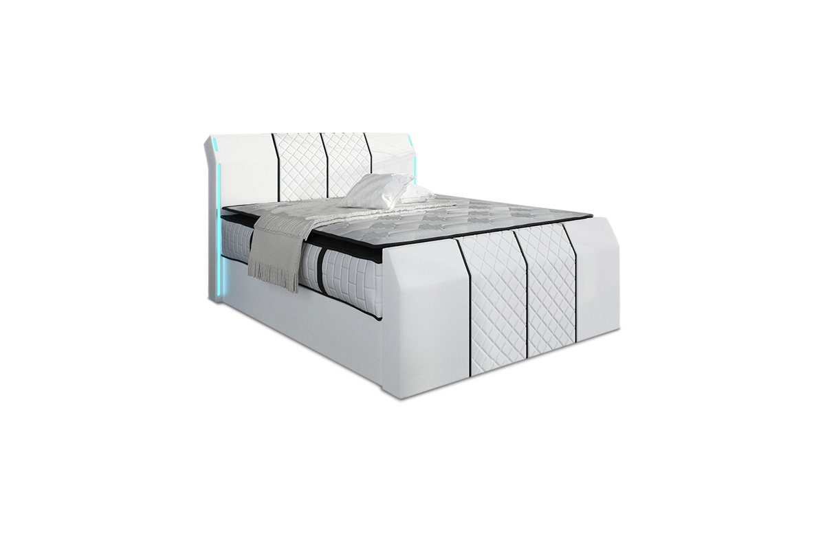 Sofa Dreams Boxspringbett Paris inkl. Matratze & Topper mit LED-Beleuchtung, Bett mit Kunstleder Premium Bezug und in versch. Liegemaßen
