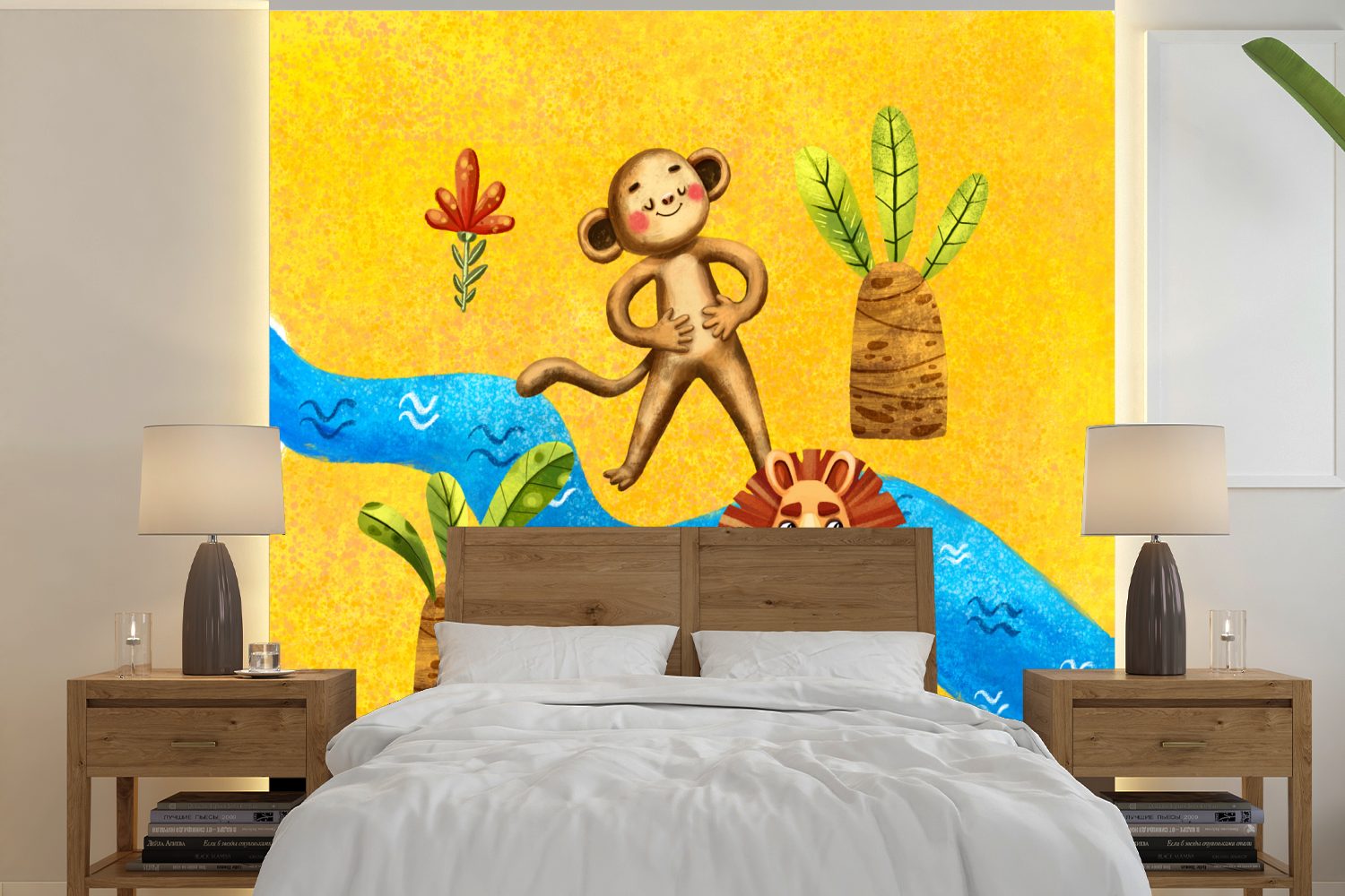 Dschungel Fototapete - für Wandtapete Fluss, (5 Matt, Wohnzimmer Tapete Affe - oder St), Vinyl MuchoWow bedruckt, Löwe Schlafzimmer, -