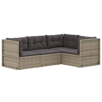 vidaXL Gartenlounge-Set 4-tlg. Garten-Lounge-Set mit Kissen Grau Poly Rattan, (1-tlg)