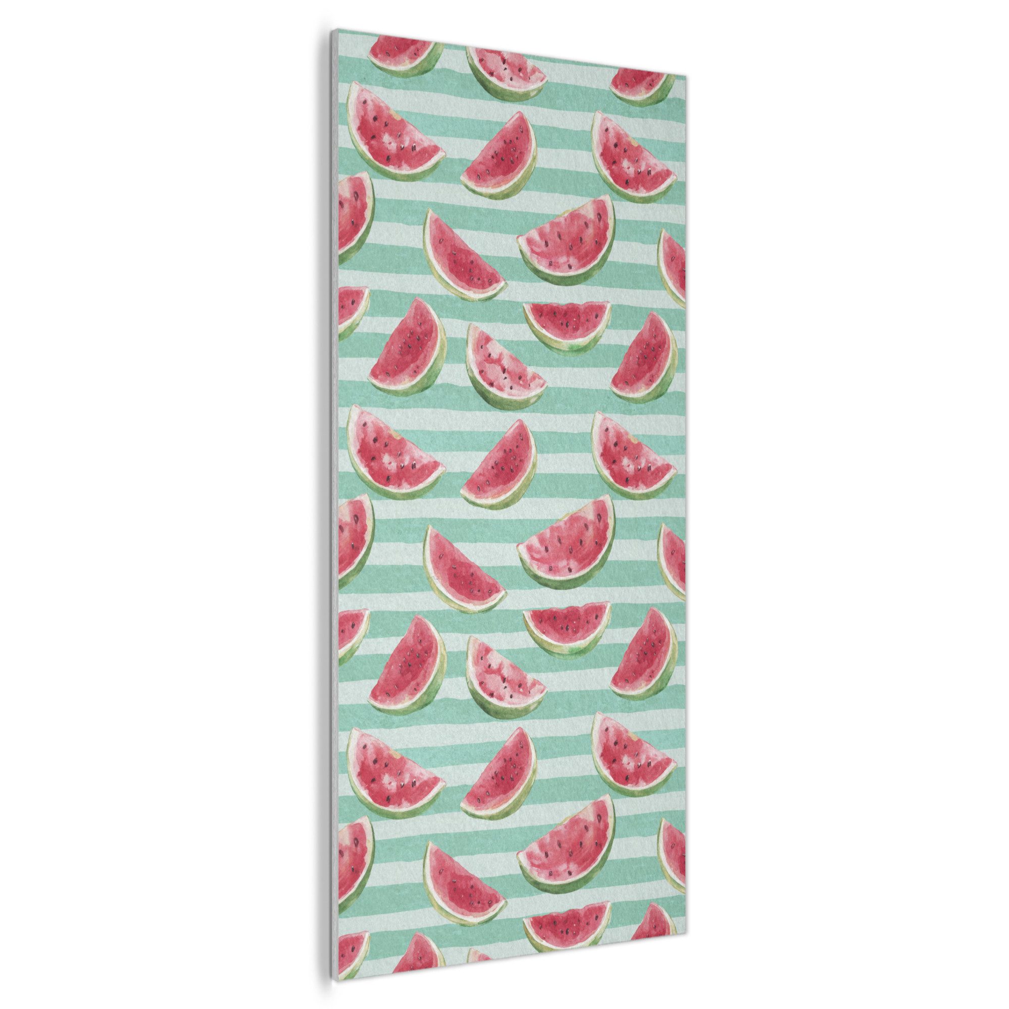 MuchoWow Gemälde Wassermelone - Streifen - Grün, Fotodruck (1 St), Akustikpaneele Rund, Akustikbild, Schalldämmung, Deko 60x120 cm