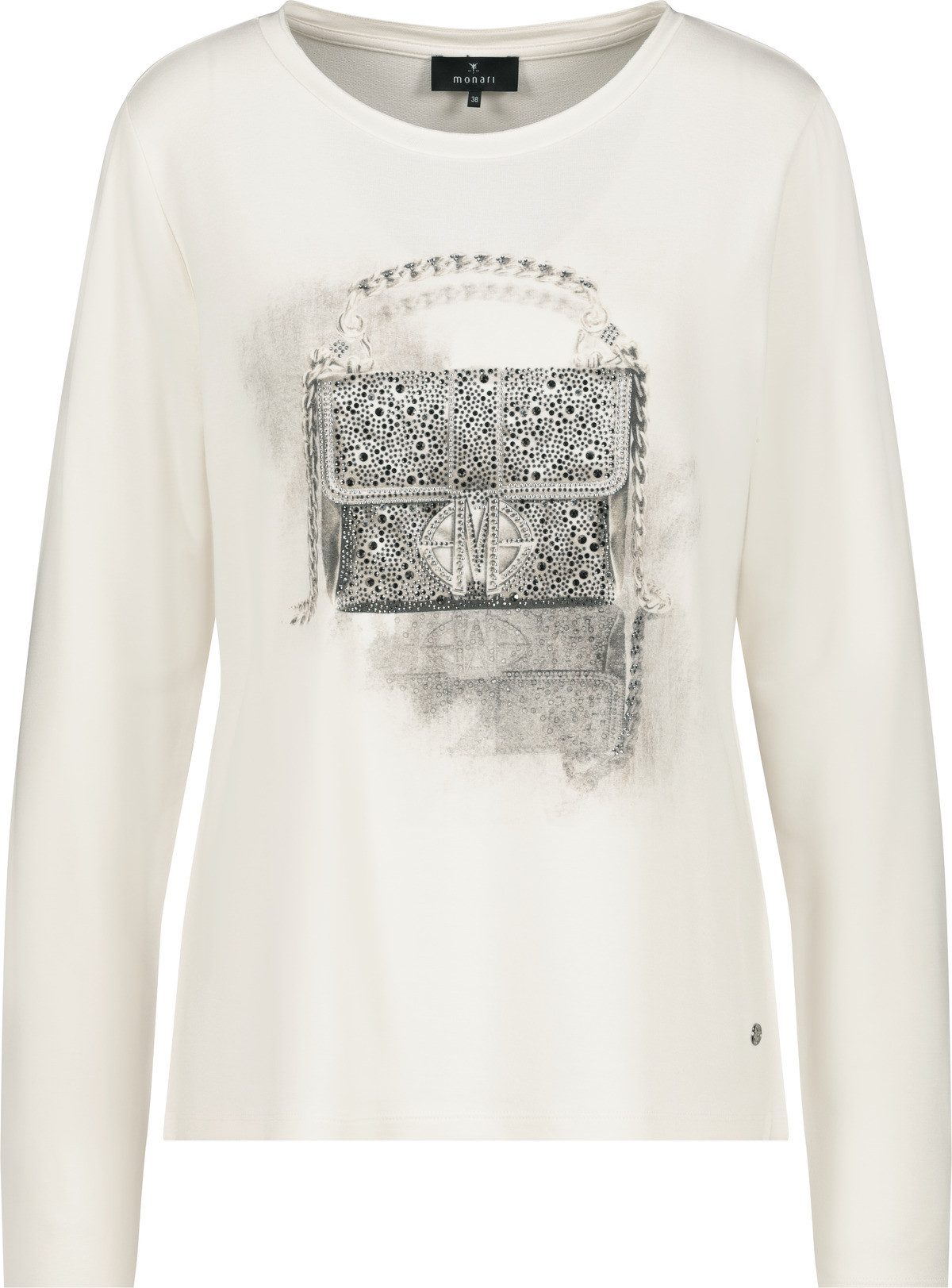 Monari Kurzarmhemd Langarmshirt mit Strass-Besatz - Gerade