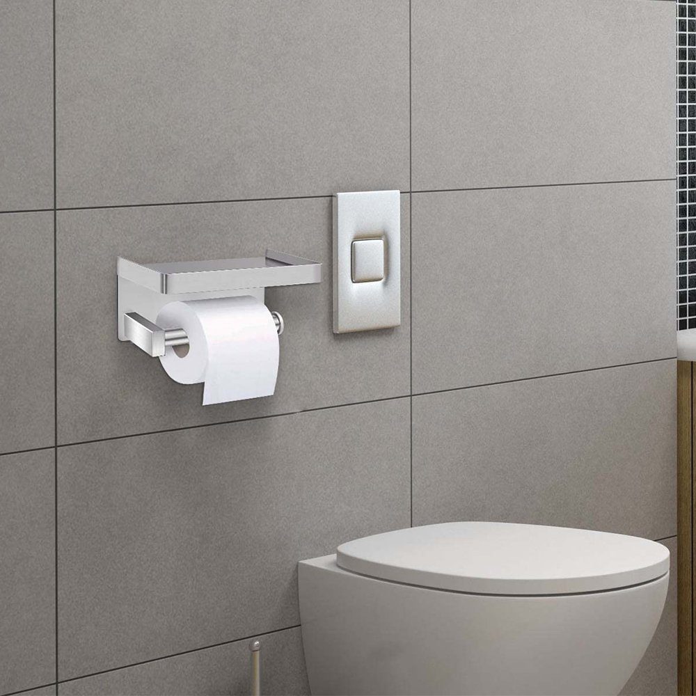 Silber Klopapierhalter mit Toilettenpapierhalter, Wandmontage Ablage zggzerg Toilettenpapierhalter