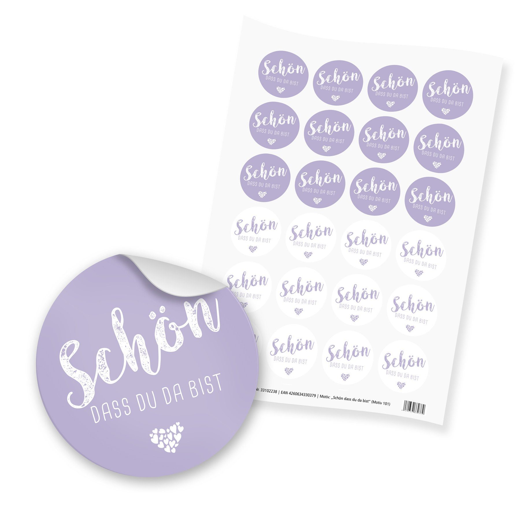 itenga Aufkleber itenga 24x Sticker "Schön dass du da bist" lilac flieder (Motiv 101)
